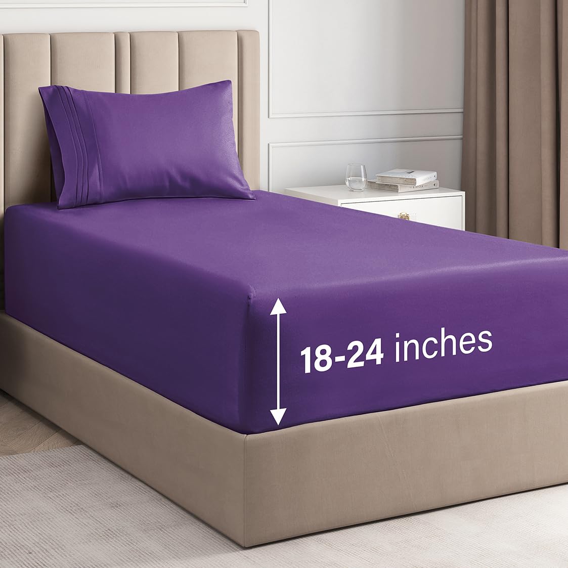 Extra Deep Pocket Sheets - 3 Piece Twin XL Sheet Set for 18-22 Inch Mattresses - Soft Breathable Bedding for Dorm, Guest Room & RV - Fitted Sheet, Flat Sheet & Pillowcase