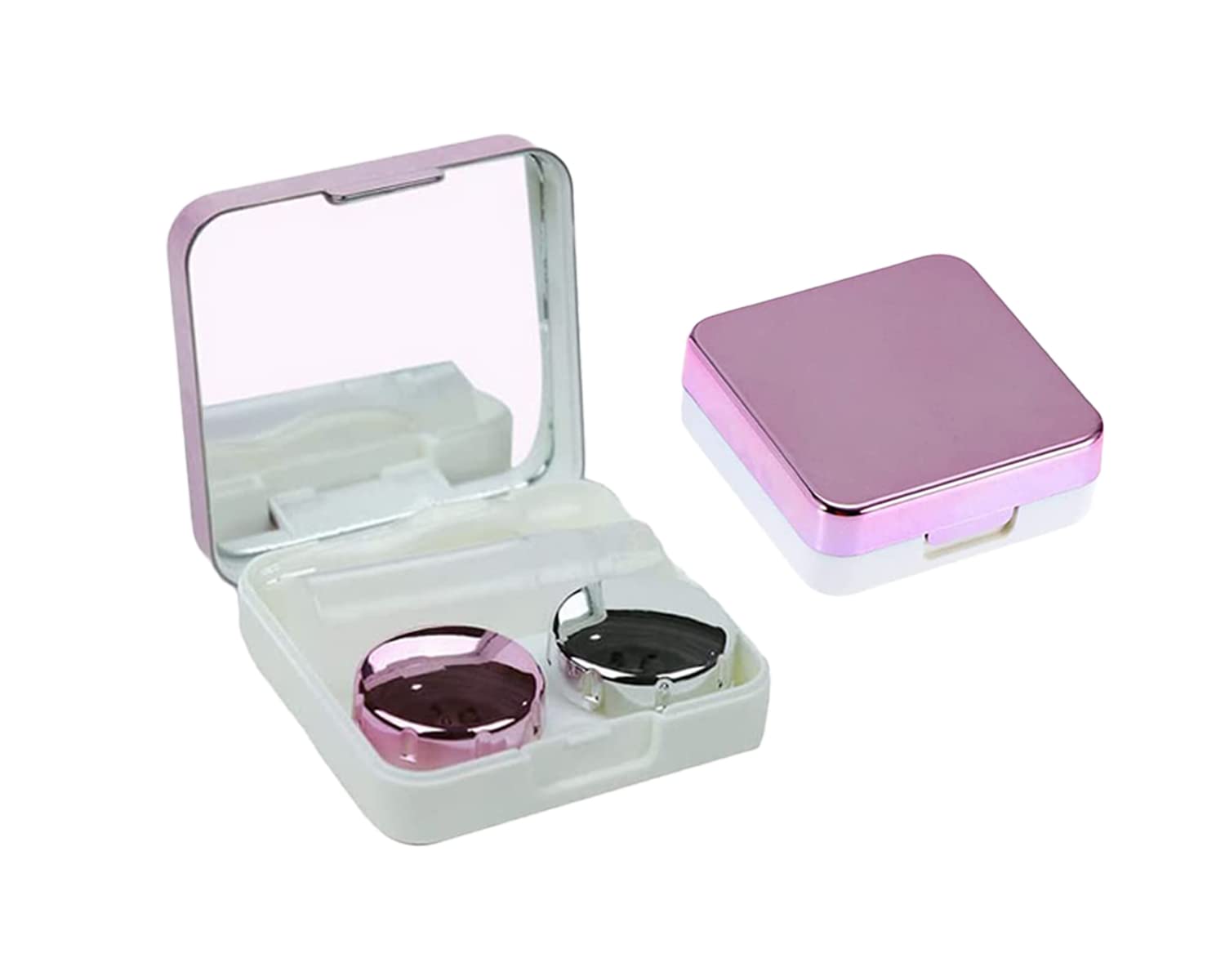 DFsucces Rose Red Travel Contact Lens Case with Mirror - Compact Mini Lens Storage Box Includes Tweezers & Suction Stick - Perfect for Travel, Gym, and Daily Use