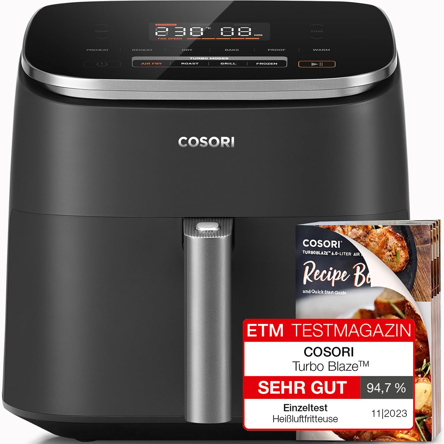 COSORI Air Fryer 6L TurboBlaze - 9-in-1 Compact Air Fryer with 5 Fan Speeds, 30°C-230°C Temperature Range, Oil-Free Cooking, Non-Stick & Dishwasher Safe Basket - Includes 110+ Recipes - Perfect for Healthy Meals, Quick Snacks & Family Dinners
