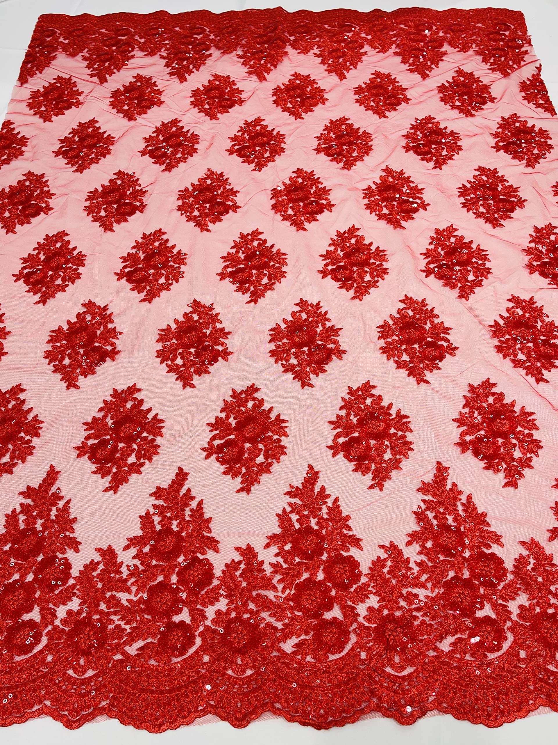 Emma Design Floral Corded Embroidered Fabric with Sequins & Glitter Mesh Lace - 52/54