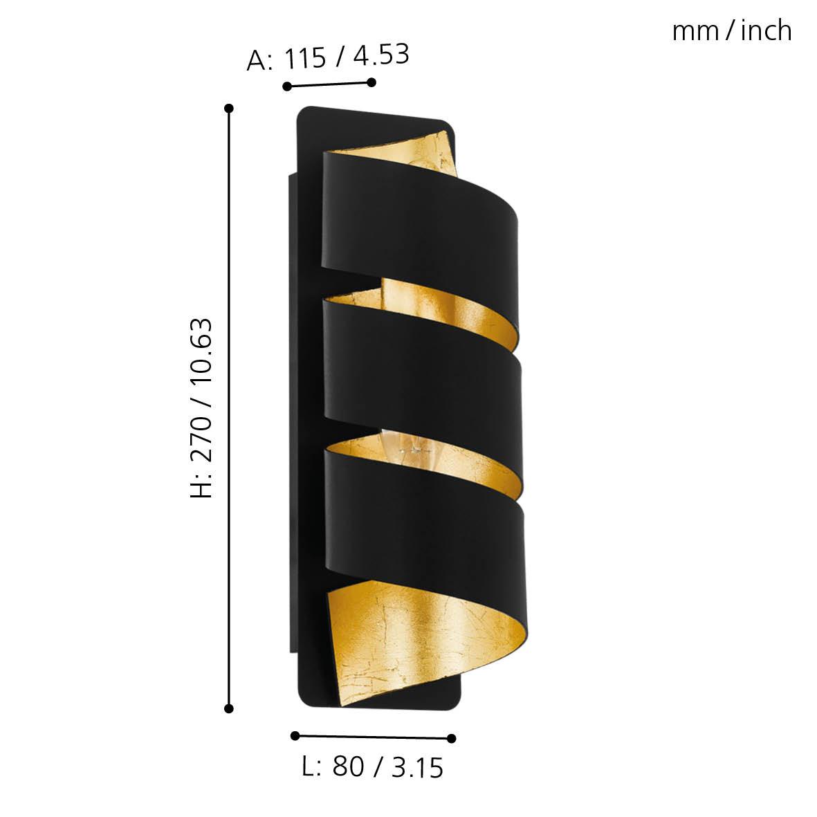 Eglo Elizondo Black & Gold Spiral Wall Light - Modern LED Sconce for Bedroom, Living Room, and Hallway Lighting - Perfect for Home Decor and Interior Design