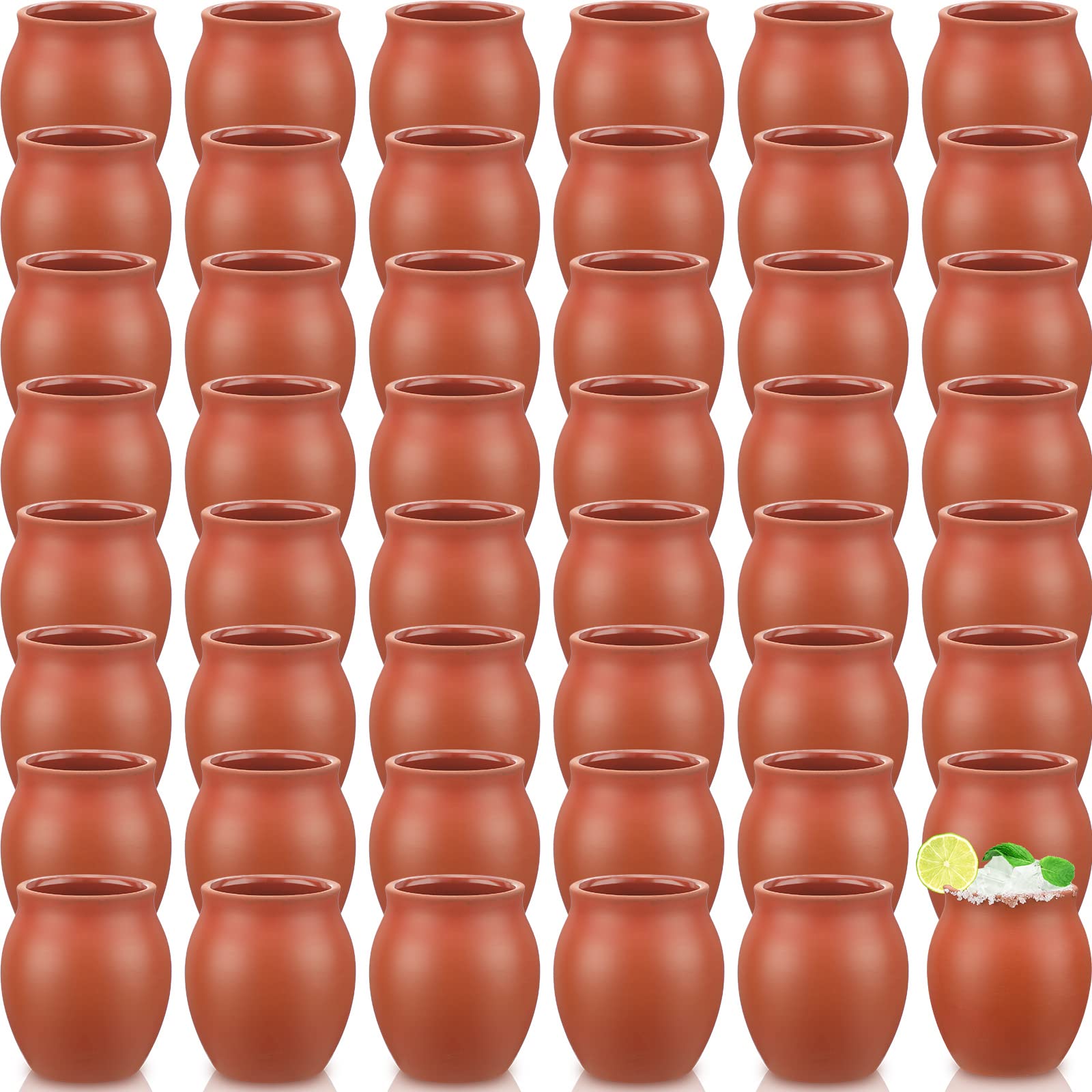 Gejoy 48-Piece 3oz Mexican Clay Cantaritos Cups - Authentic Barro Pottery Shooters for Tequila, Margaritas & Mojitos - Perfect for Taco Tuesday, Fiesta Parties & Cocktail Serving (Red)