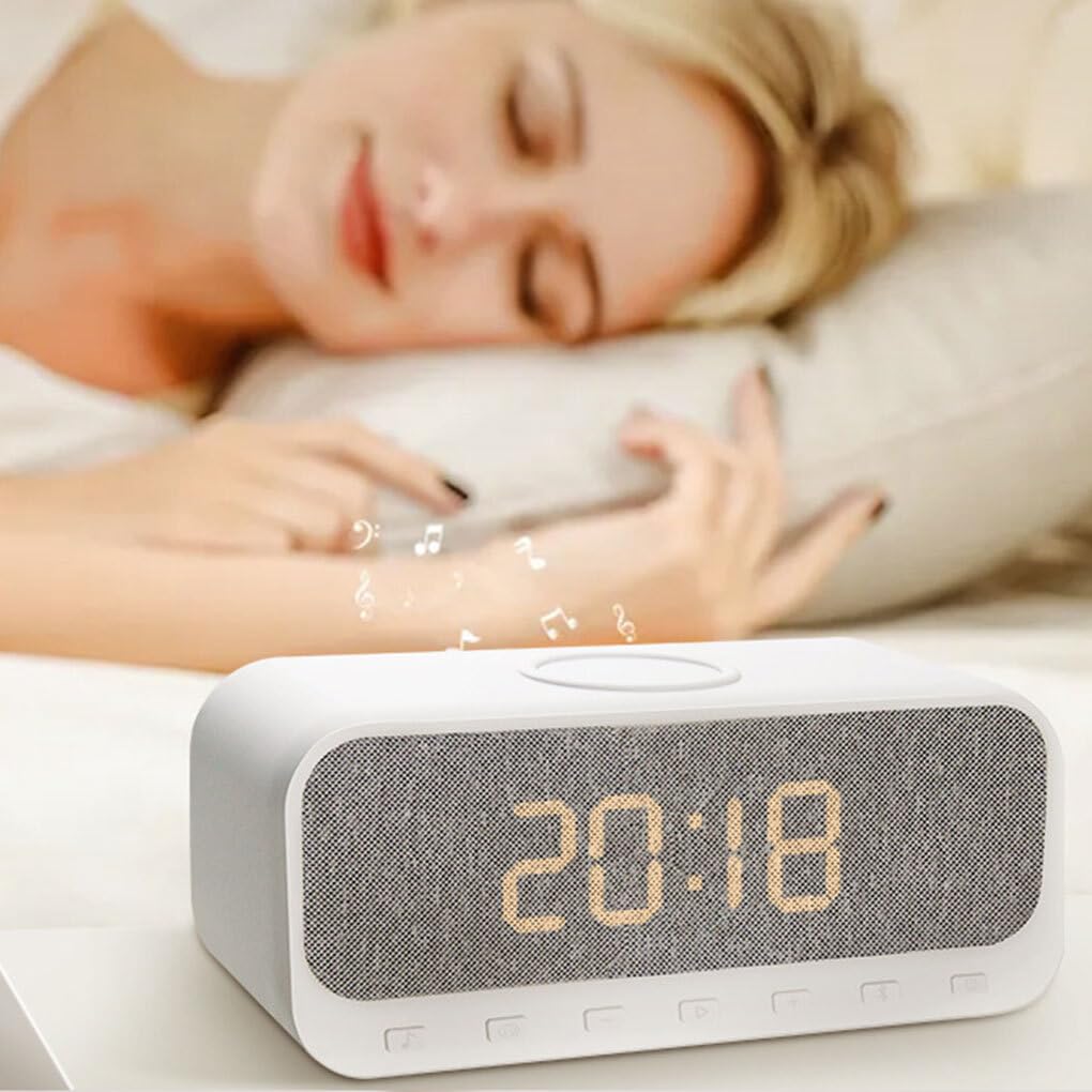 Portable Bluetooth Radio with Wireless Charging & Alarm Clock - Multifunctional Desktop Speaker for Music Lovers | Perfect for Bedroom, Office & Travel Use