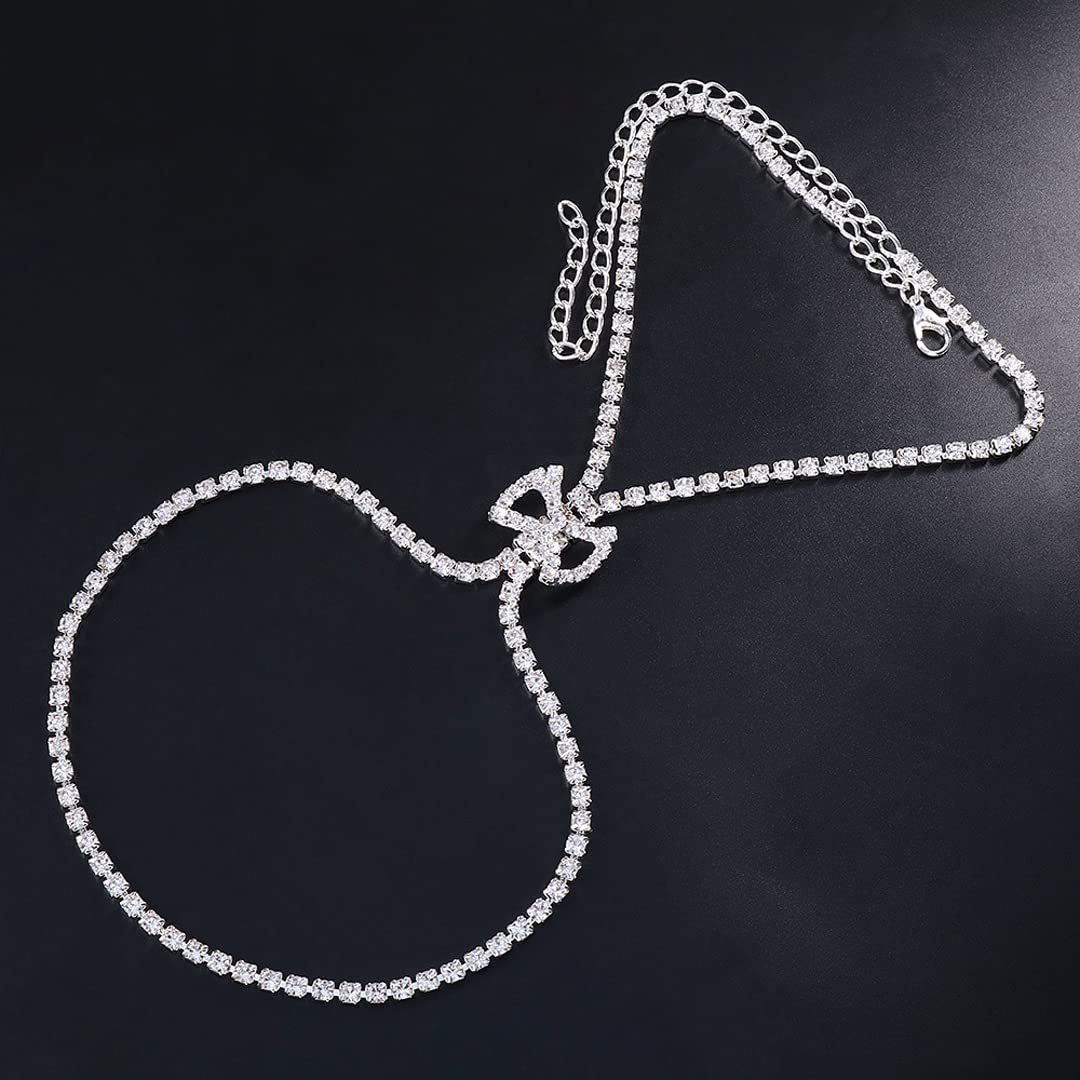 Elegant Rhinestone Anklet Chains for Women - Crystal Foot Jewelry for Wedding, Party & Prom - 1 Pair Shimmering Bow Ankle Bracelets for Special Occasions