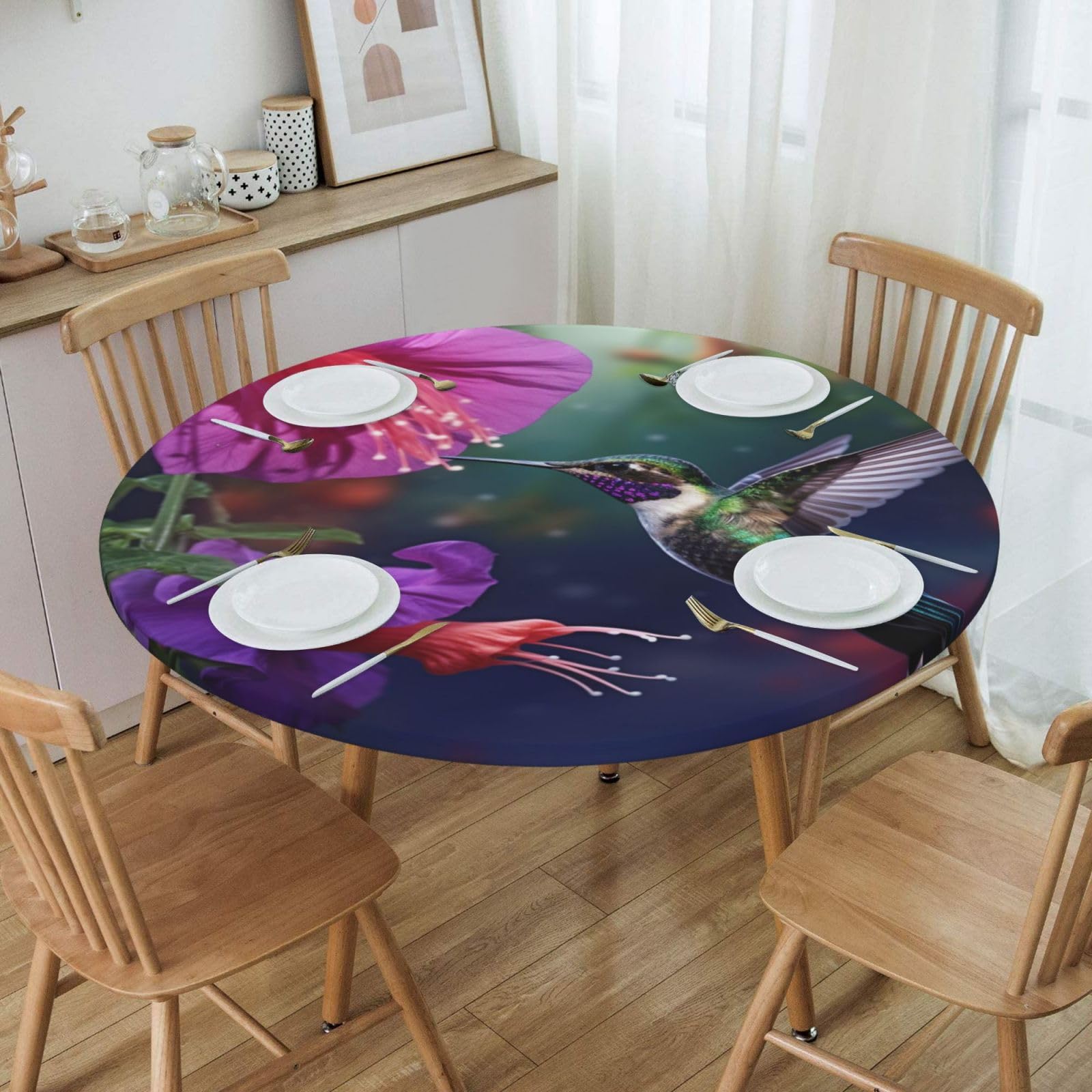 Waterproof Elastic Edge Round Tablecloth - Fits 45