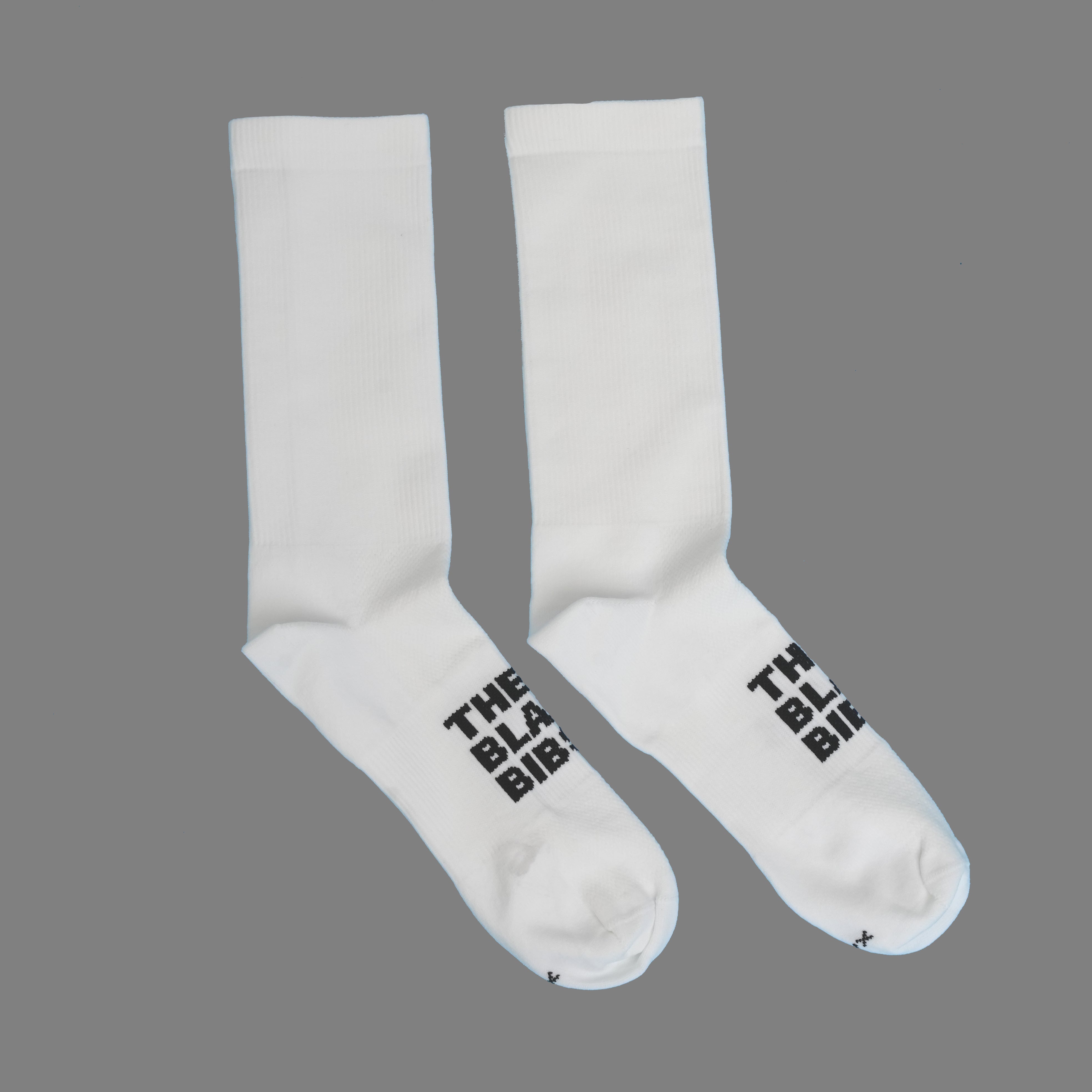 The Black Bibs Socks - White Tall Cycling Socks for Men & Women - Comfortable Breathable Performance Socks for Road Biking, Mountain Biking & Indoor Cycling