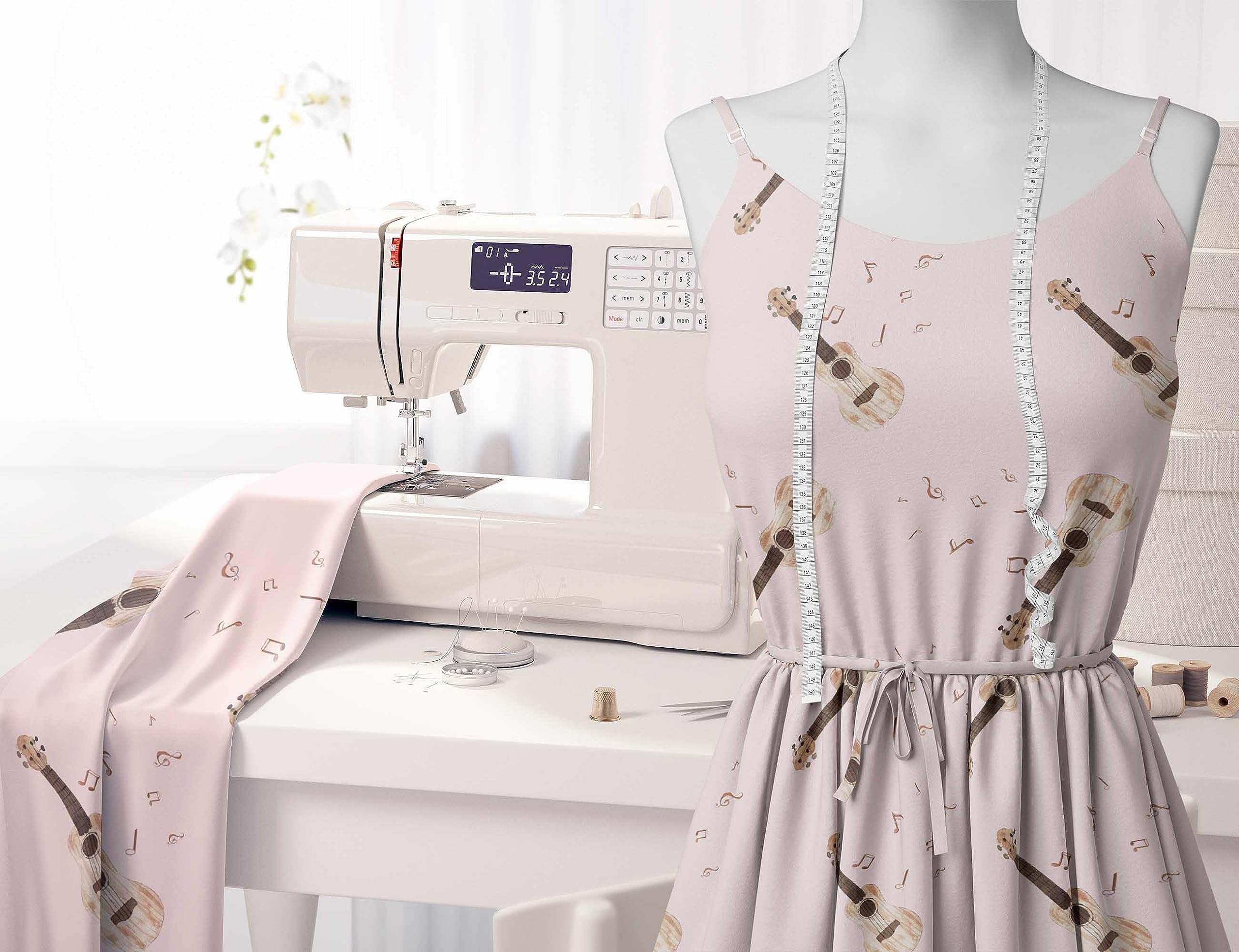 Soimoi Moss Georgette Brown Fabric by The Yard - 42 Inch Wide Printed Fabric for Dresses, Curtains & Home Decor | Musical Instrument Pattern Fabric for DIY Crafts & Sewing Projects