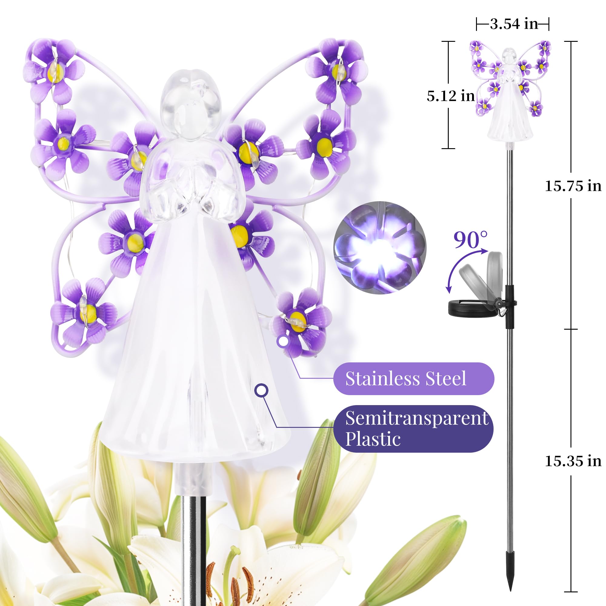 GIGALUMI 2 Pack Solar Angel Garden Stake Lights - 7 LED Eternal Light Outdoor Decor for Cemetery, Memorial, Christmas Yard & Sympathy Gifts | Waterproof Solar-Powered Angel Statue for Graves, Patio, Pathway & Garden Decorations
