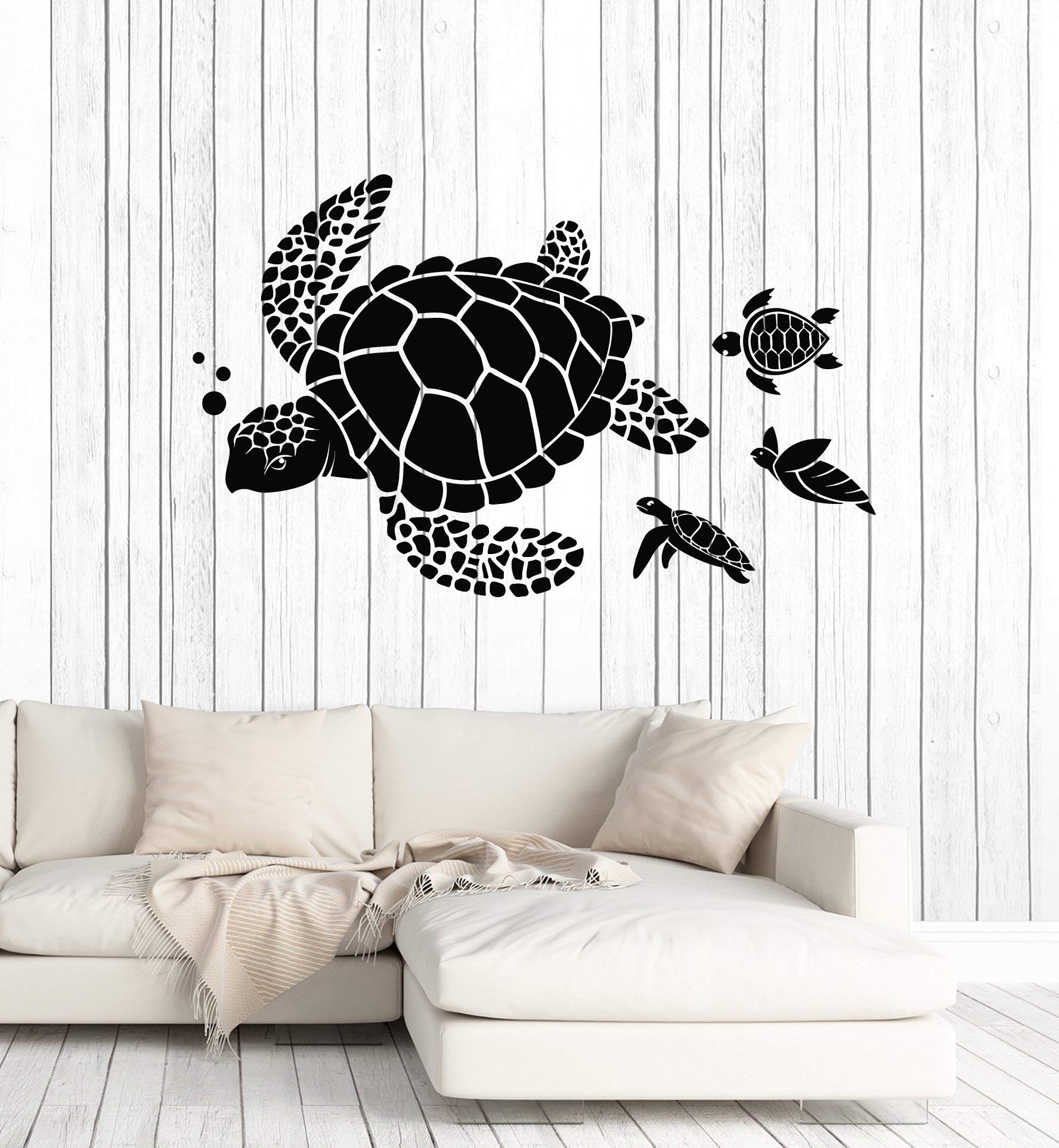 Vinyl Wall Decal - Ocean Sea Turtle Animal Sticker for Beach Style Bathroom Decor, Large Waterproof Mural Art (Black) - Perfect for Kids Room, Nursery, or Coastal Themed Home Decor