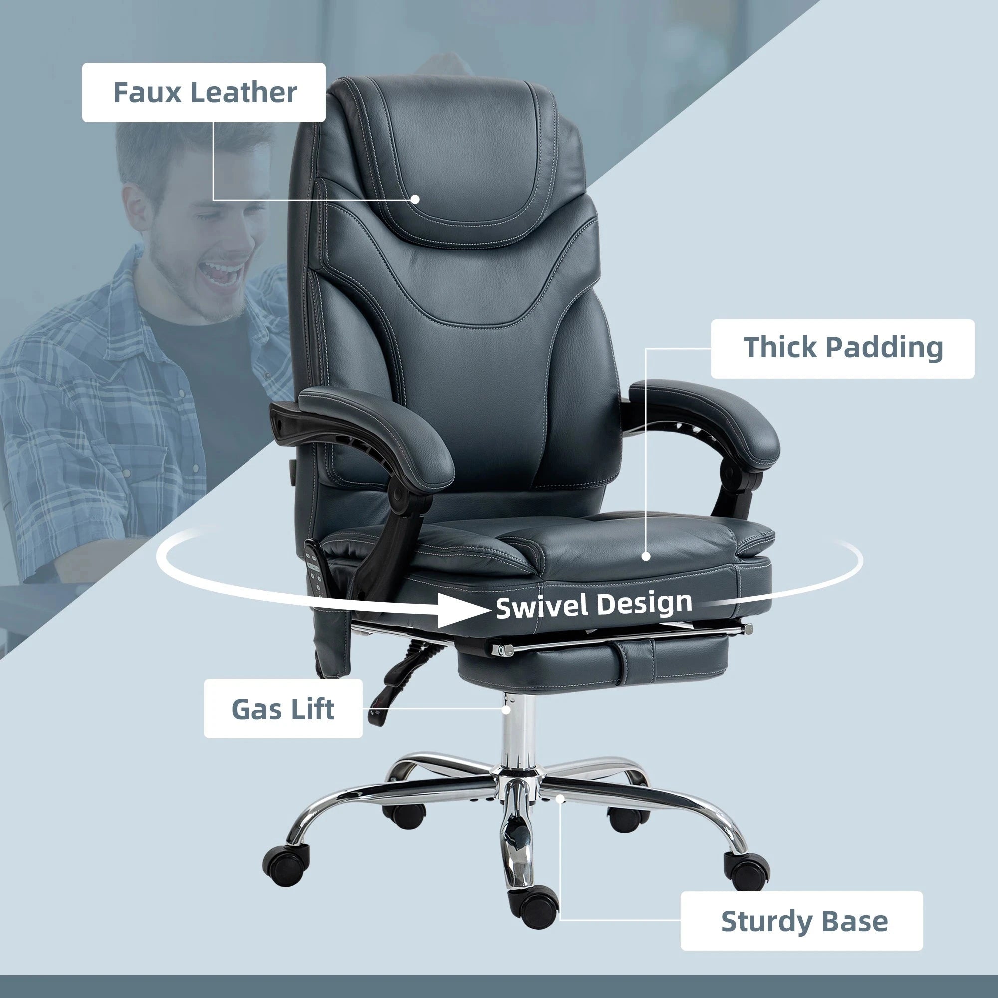 Premium Faux Leather Heated Massage Office Chair with 6-Point Vibration System - Black & Brown Options - Perfect for Home Office, Gaming, and Relaxation