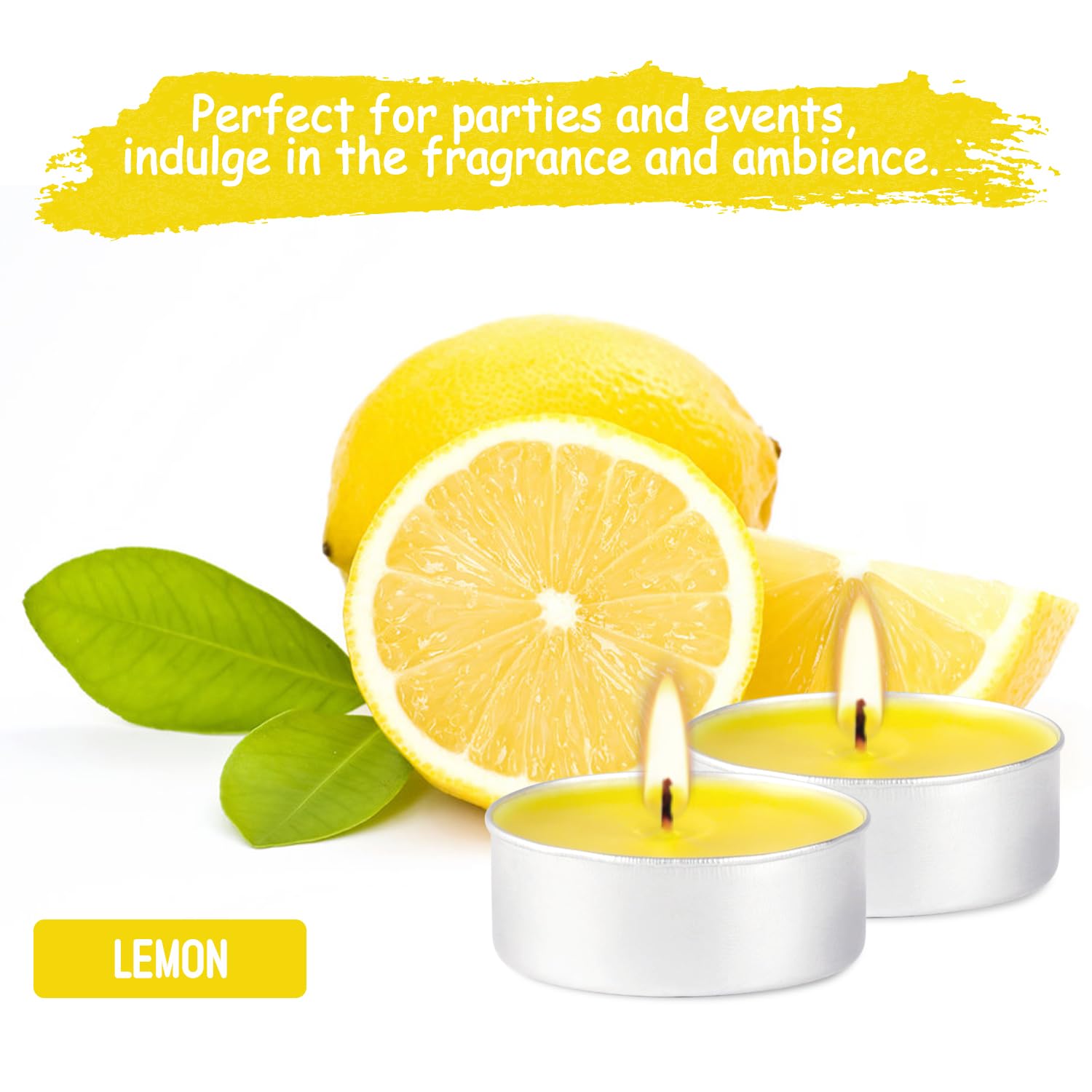 100-Pack Lemon Scented Tealight Candles - 4-Hour Burn Time, Aromatherapy Votive Candles for Home, Wedding, Holiday & Emergency Use - Yellow (Perfect for Relaxation, Meditation & Decor)