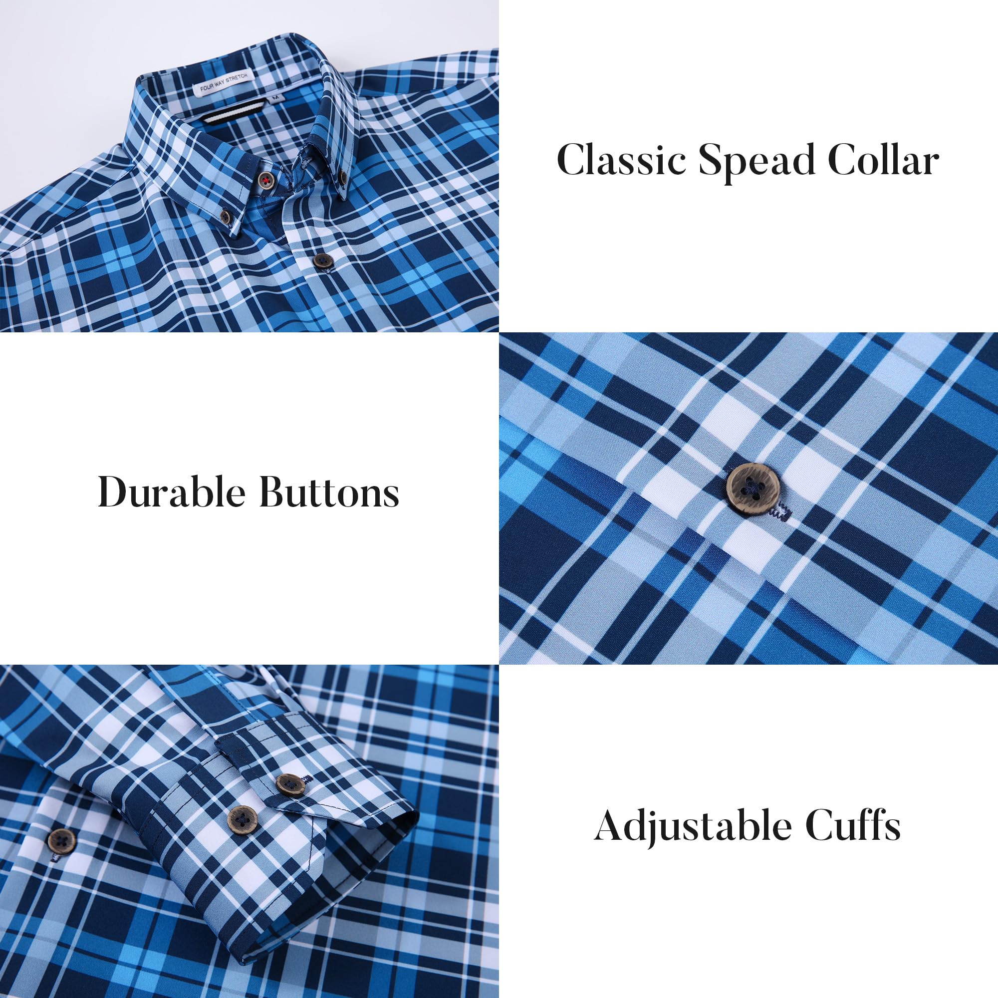 Esabel.C Men's Wrinkle-Free Dress Shirts | Long Sleeve Button Down Business Shirts | Regular Fit Printed Office Shirt for Work & Formal Occasions