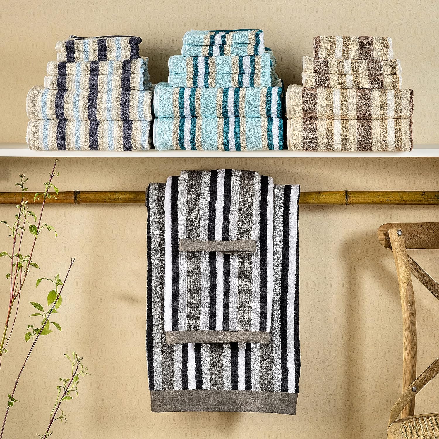 Premium Cotton Stripe 2-Piece Bath Sheet Set - Ultra Soft & Absorbent Towels for Spa, Bathroom & Beach Use