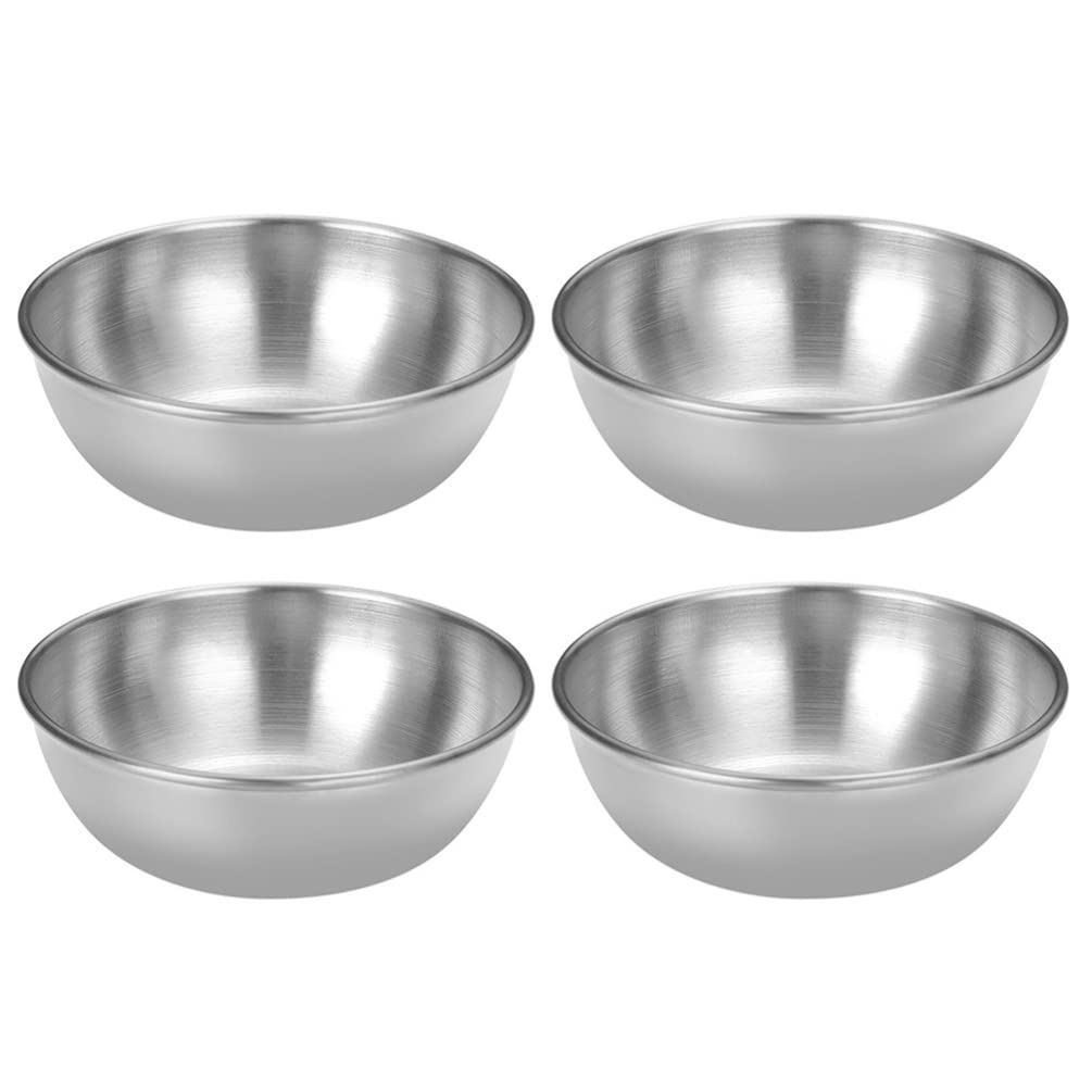 4-Piece Stainless Steel Sauce Dishes Set - Round Seasoning Bowls, Sushi Dipping Dishes & Mini Appetizer Plates for Home, Kitchen & Restaurant Use - Perfect for Condiments, Soy Sauce, Wasabi & Small Snacks Serving (Silver)