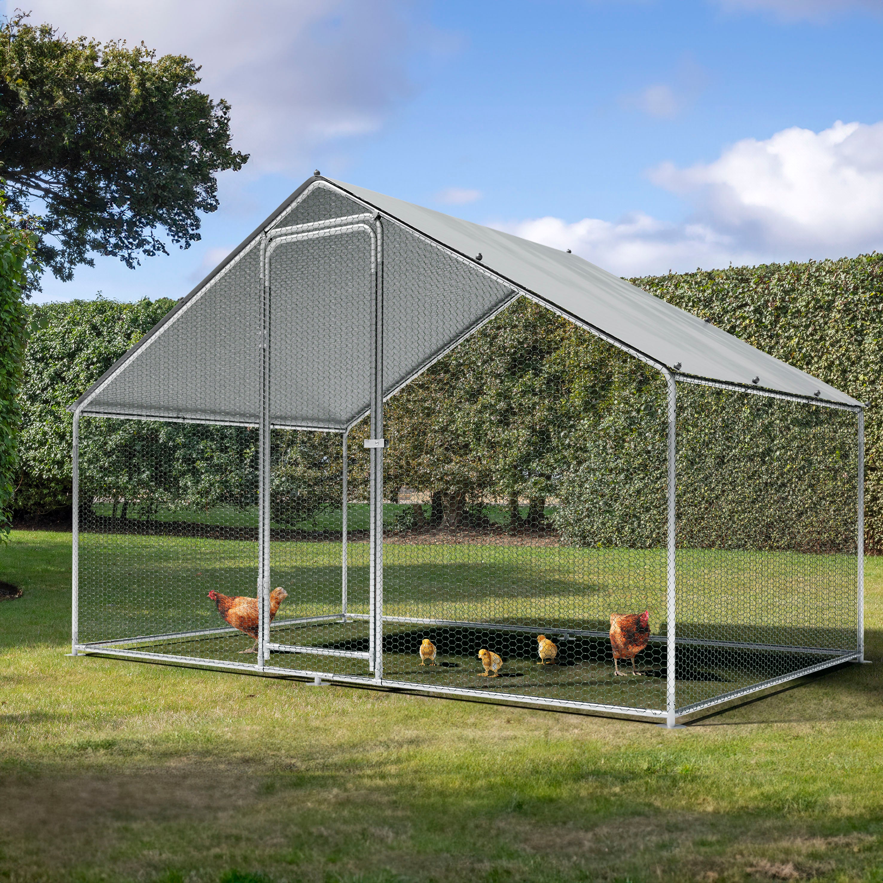 3x2x2m Galvanized Steel Walk-In Chicken Coop with Roof Cover & PVC Coated Wire - Secure Poultry Enclosure for Backyard Chickens, Ducks, and Small Animals | Ideal for Outdoor Farm, Garden, and Pet Protection