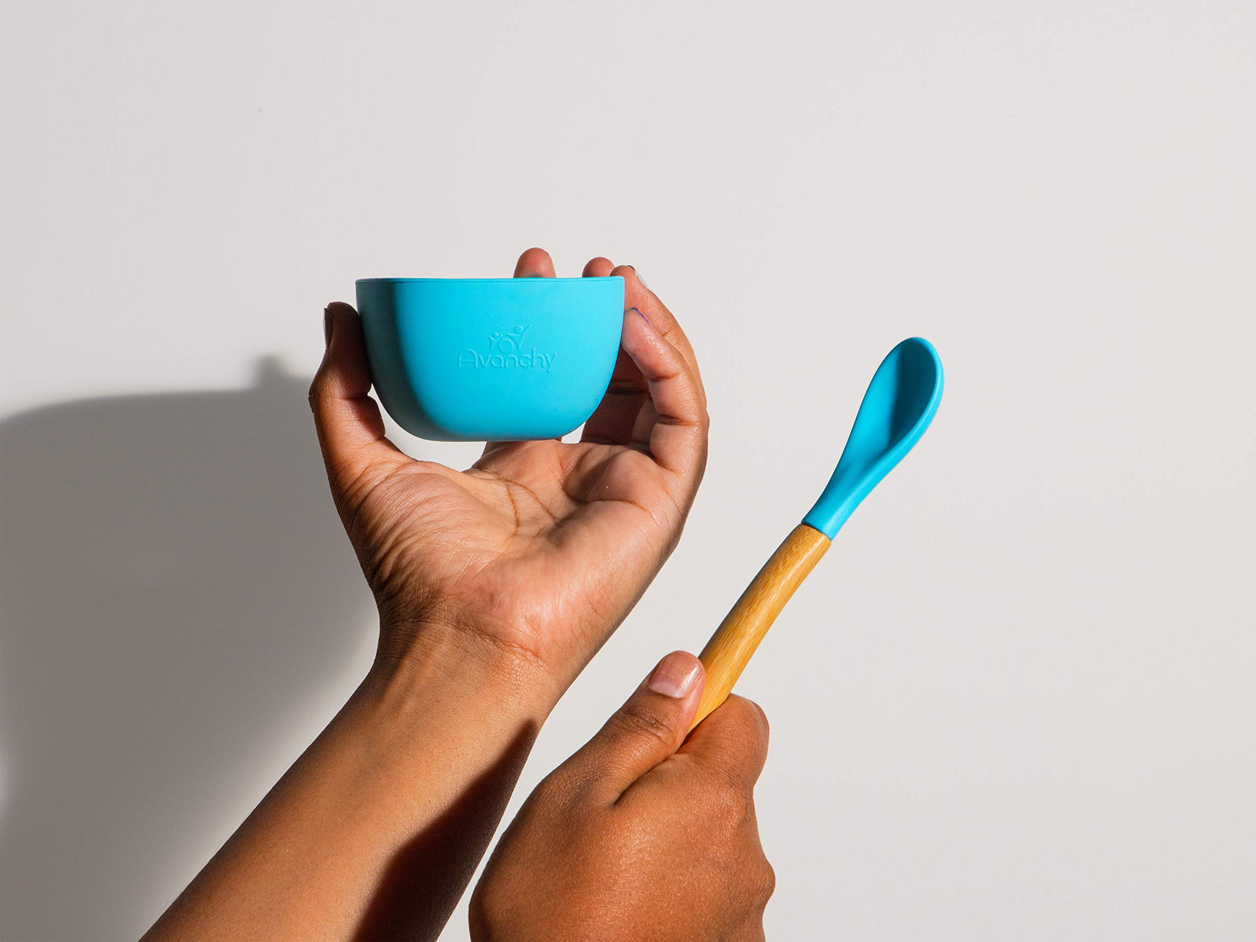 Avanchy Baby Dish Set - Silicone Bowl, Cup & Bamboo Spoons for Infant Feeding