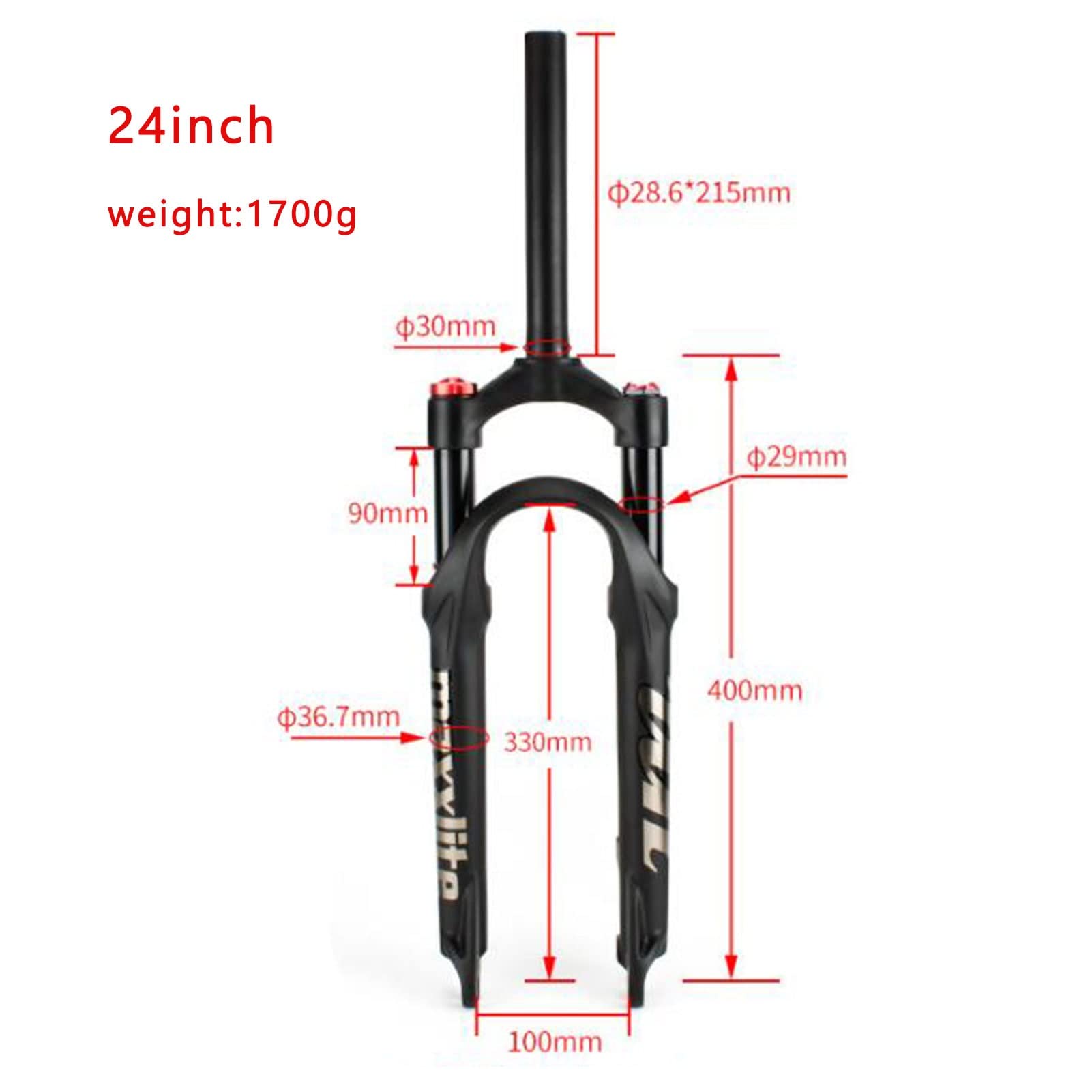 24in Air Suspension Mountain Bike Forks - 9mm Axle, 1-1/8