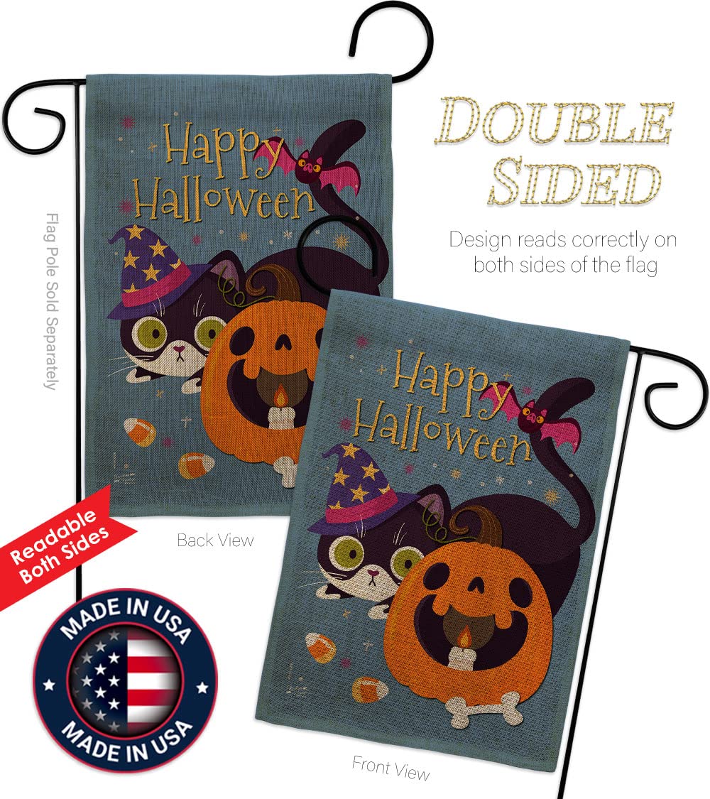Witchy Cat Burlap Garden Flag - Halloween Decor for Yard & Home