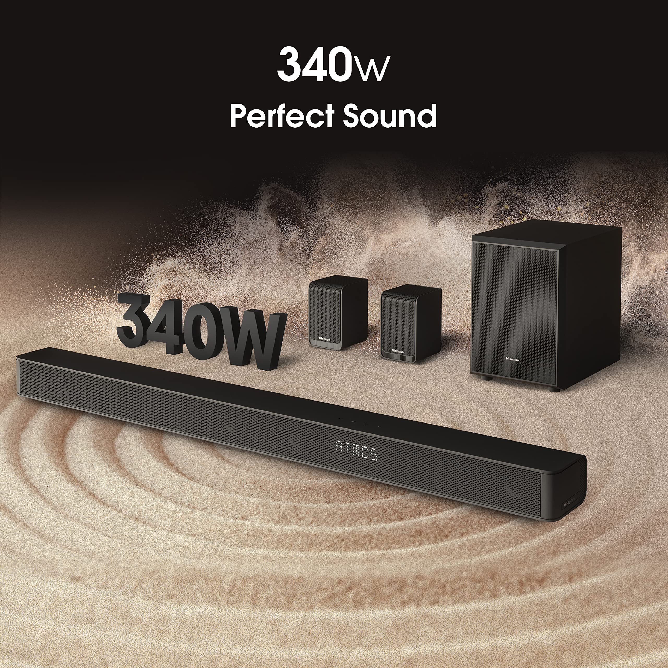 Hisense AX5100G 5.1 Channel 340W Dolby Atmos Soundbar with Wireless Subwoofer & Rear Speakers - Premium Home Theater Audio System for Movies, Gaming & Music (Black)