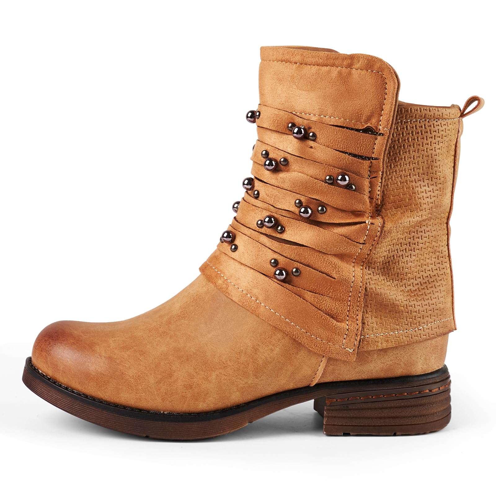 LALA IKAI Women's Combat Boots - Studded Motorcycle Ankle Boots with Chunky Block Heels, Biker Booties for Riding & Street Fashion | Perfect for Motorcycle Riding, Night Out, and Edgy Outfits
