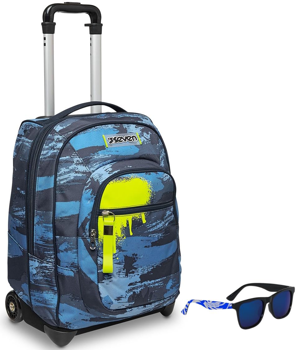 2-in-1 Blue Trolley Backpack with Sunglasses for School & Travel