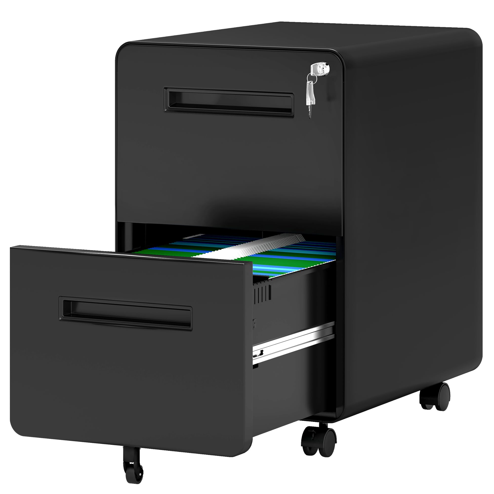YITAHOME 2-Drawer Rolling File Cabinet - Lockable Metal Mobile Filing Cabinet for Office & Home, Under Desk Storage for Legal/Letter Files, Black - Perfect for Commercial Workspaces & Home Offices