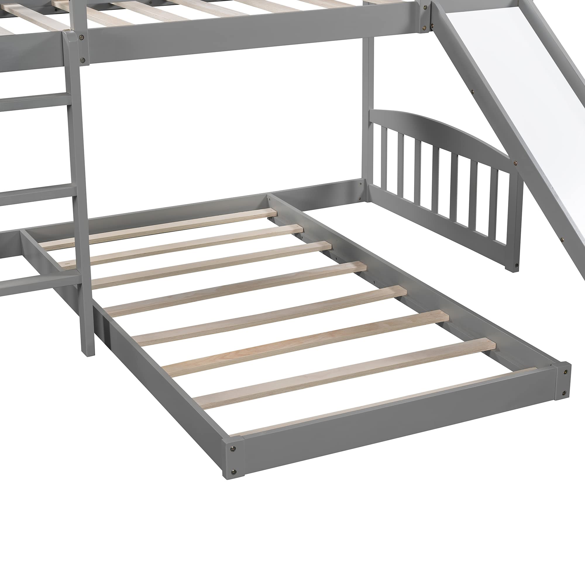 Knocbel Twin Size Loft Bed with Floor Platform - Sturdy Wooden Bunk Bed Frame with Guardrails, Reversible Slide & Ladder - 77.4