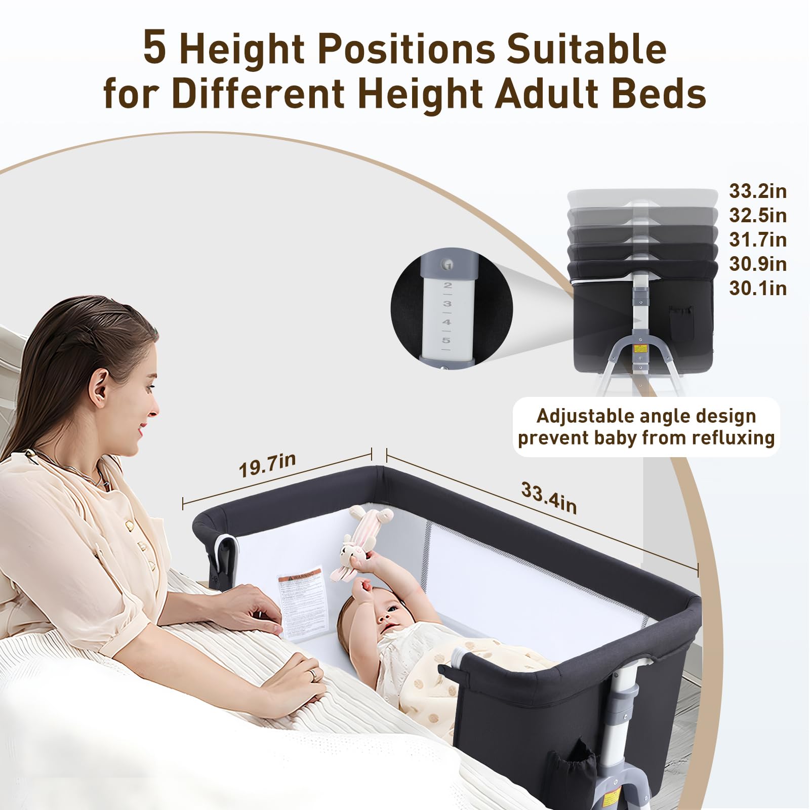 4 in 1 Portable Baby Bassinet with Wheels & Changing Station - Foldable Travel Crib for Newborns & Infants - Includes Mattress & Storage (Black) - Perfect for Nursery, Bedside Sleeping & On-the-Go Parents