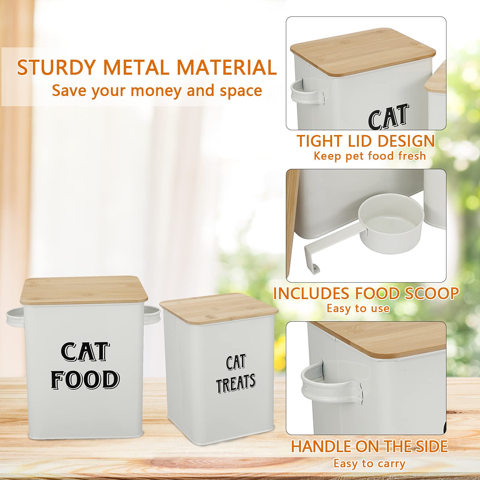Premium Cat Food Storage Container with Lid & Scoop - Airtight Farmhouse Pet Food Bin for Dry & Wet Treats, Durable Kitchen Countertop & Shelf Organizer - Ideal Gift for Cat Owners - Perfect for Home, Travel & Outdoor Use