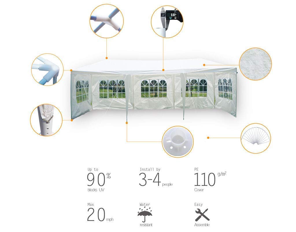 10' x 30' Waterproof Party Tent Gazebo with Removable Sidewalls - Outdoor Canopy for Weddings, Events & Backyard Gatherings | Weather-Resistant Shelter for Parties, Camping & Picnics