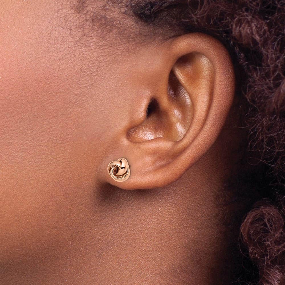 14k Rose Gold Black Bow 7mm Polished Love Knot Post Earrings – Perfect for Weddings, Anniversaries, and Romantic Gifts