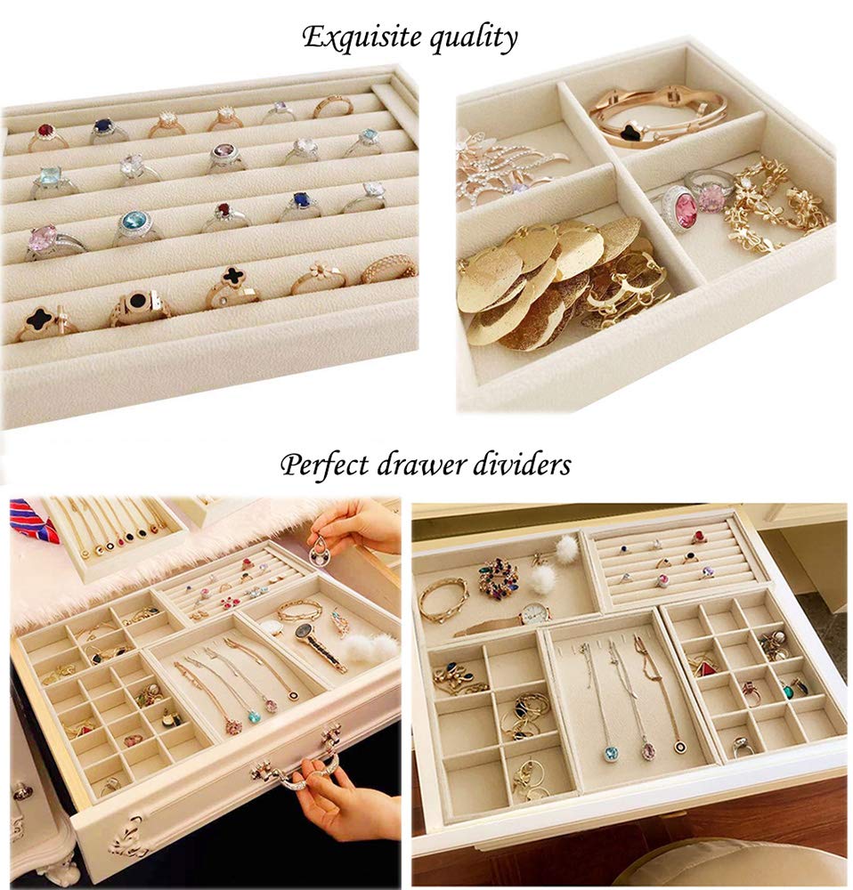 Premium Light Beige Jewelry Organizer Tray - Stackable & Rearrangeable Storage Solution for Necklaces, Rings & Earrings | Closet & Drawer Organizer Insert for Home & Travel Use