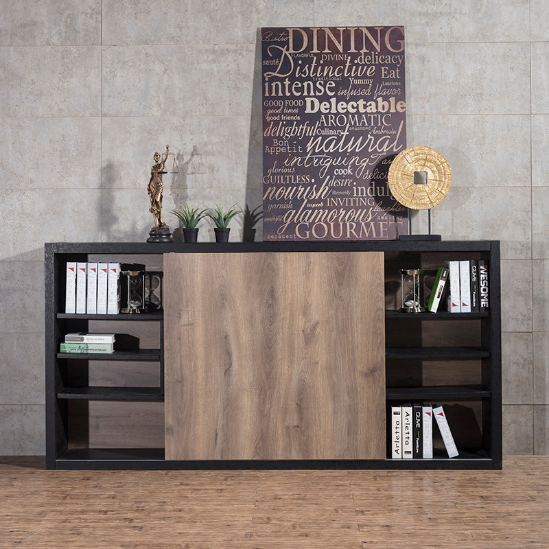 AFTAN 94.5-Inch Black Concrete TV Stand with Open Shelves - Modern Entertainment Center for Living Room, Bedroom & Home Theater