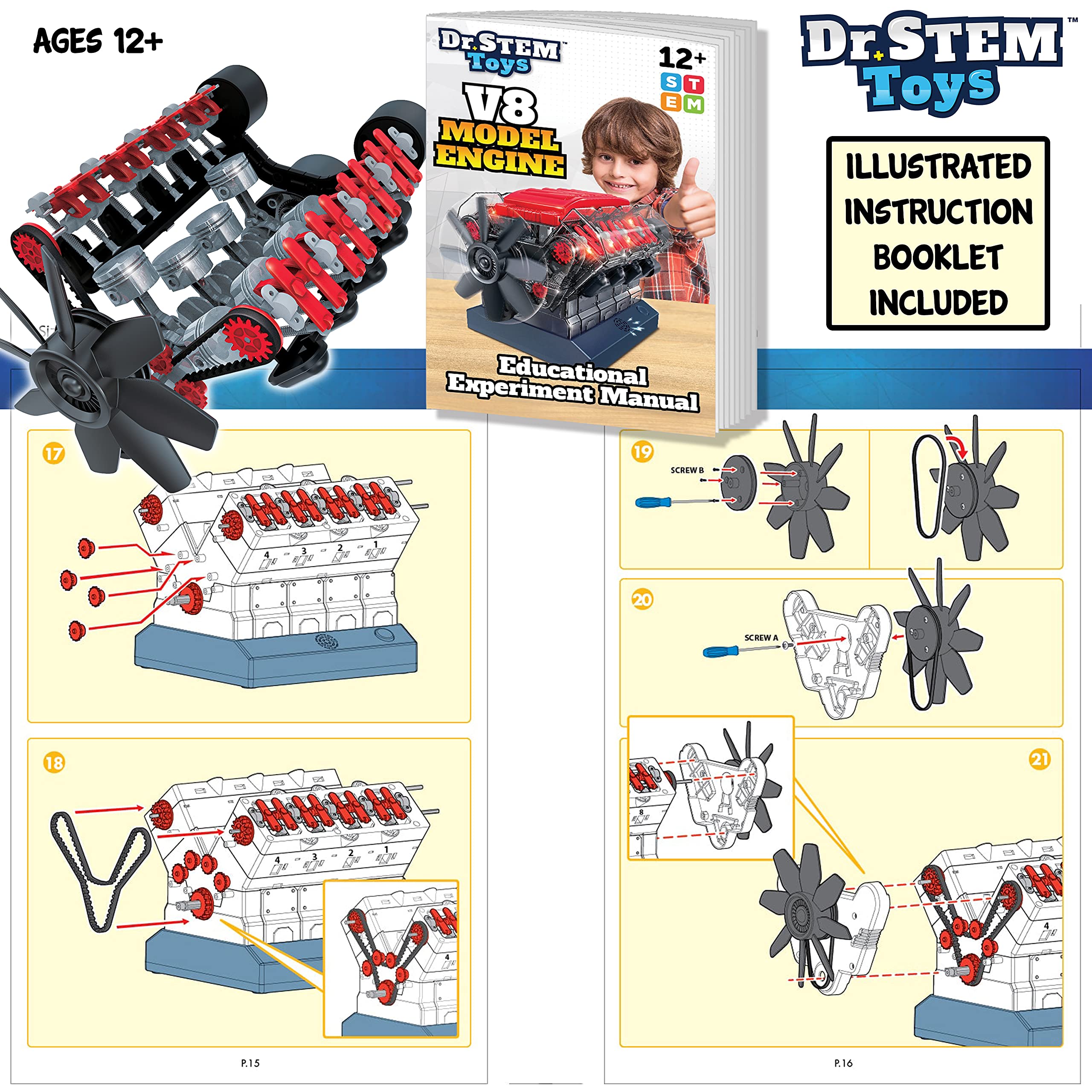 Dr. STEM Toys V8 Model Engine Kit - DIY Educational Science Toy for Kids & Adults - Build Your Own Working V8 Engine - Perfect for STEM Learning, Science Projects & Car Enthusiasts