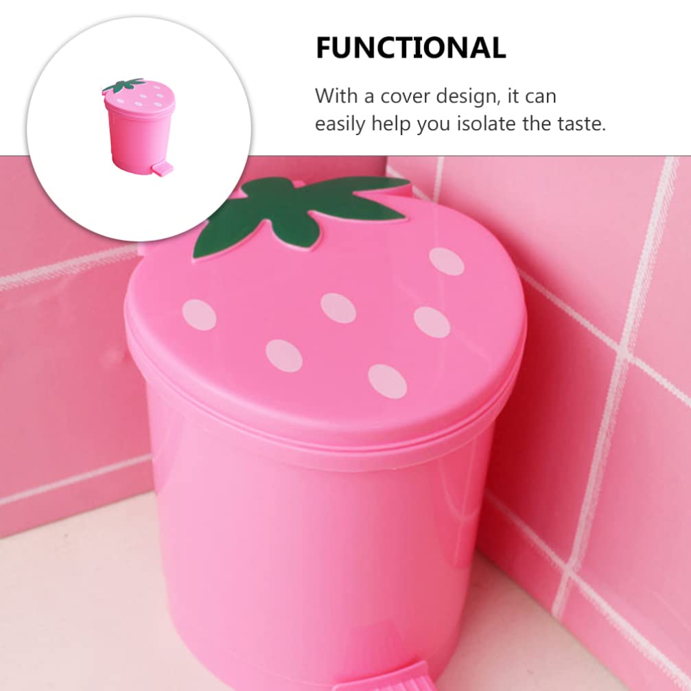 HEMOTON Mini Desktop Trash Can with Lid - Cute Strawberry Design Small Waste Basket for Office, Kitchen, Car & Home | Compact Plastic Garbage Bin for Desk, Bedroom & Workspace