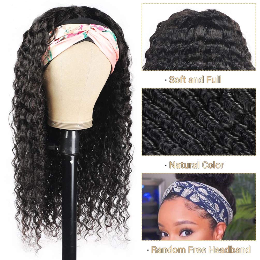 Headband Wig Water Wave Human Hair Wigs for Black Women - Glueless No Lace Front Brazilian Virgin Hair 150% Density 22 Inch | Perfect for Daily Wear, Parties & Special Occasions