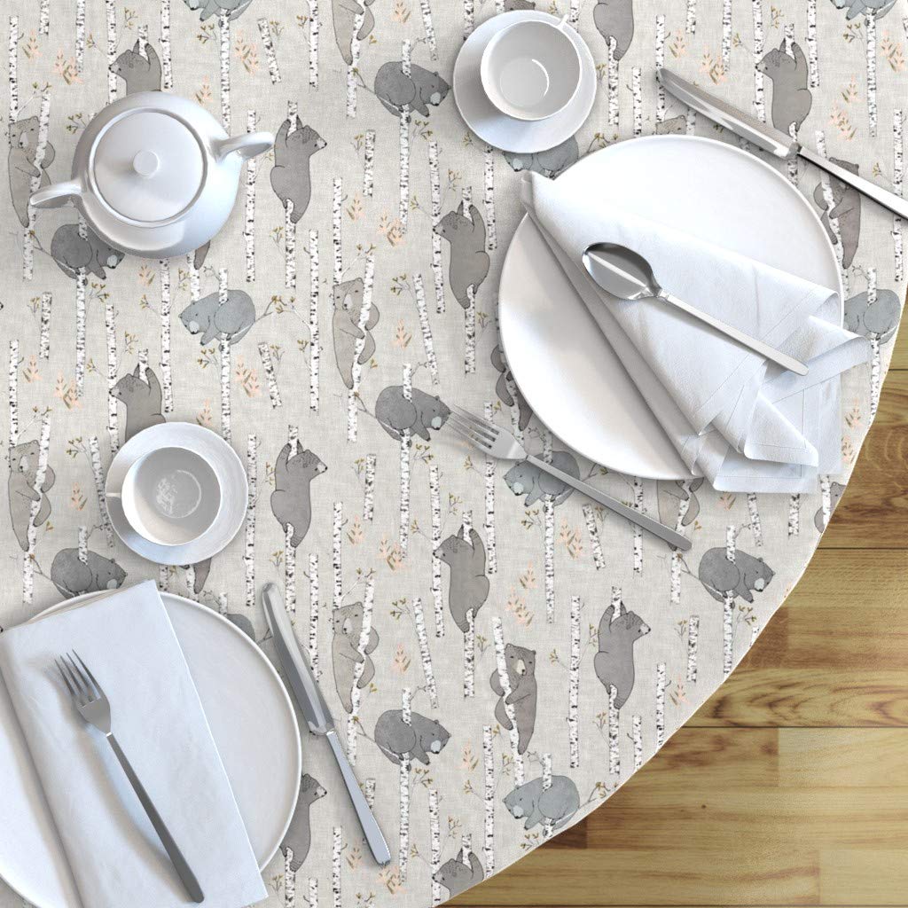 Custom Birch Bears Forest Print Cotton Sateen Tablecloth - 70