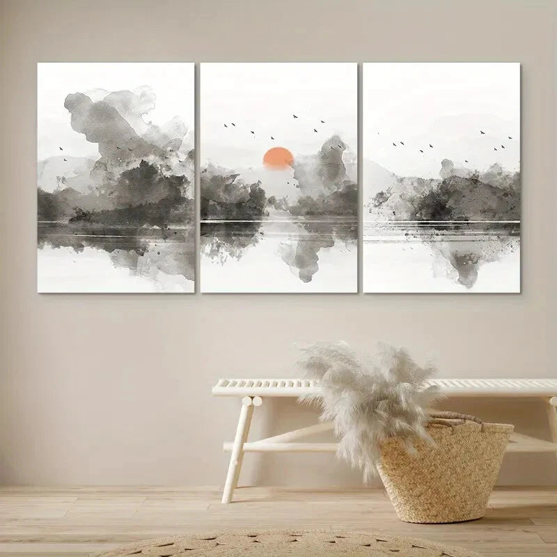 3-Piece Pastel Abstract Landscape Modern Wall Art Set - Framed Canvas Prints 50x70cm (20x28in) - High Quality Australian Made Wall Decor for Living Room, Bedroom & Office - Ready to Hang Home Decor
