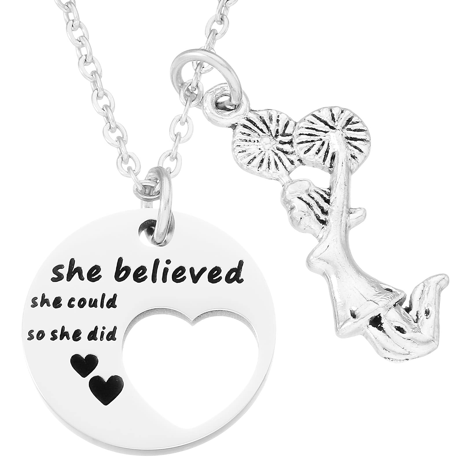 HUTIMY Inspirational Cheerleader Necklace - Motivational Charm Jewelry Gift for Teens & Cheerleaders - Perfect for Games, Competitions & Team Spirit Events