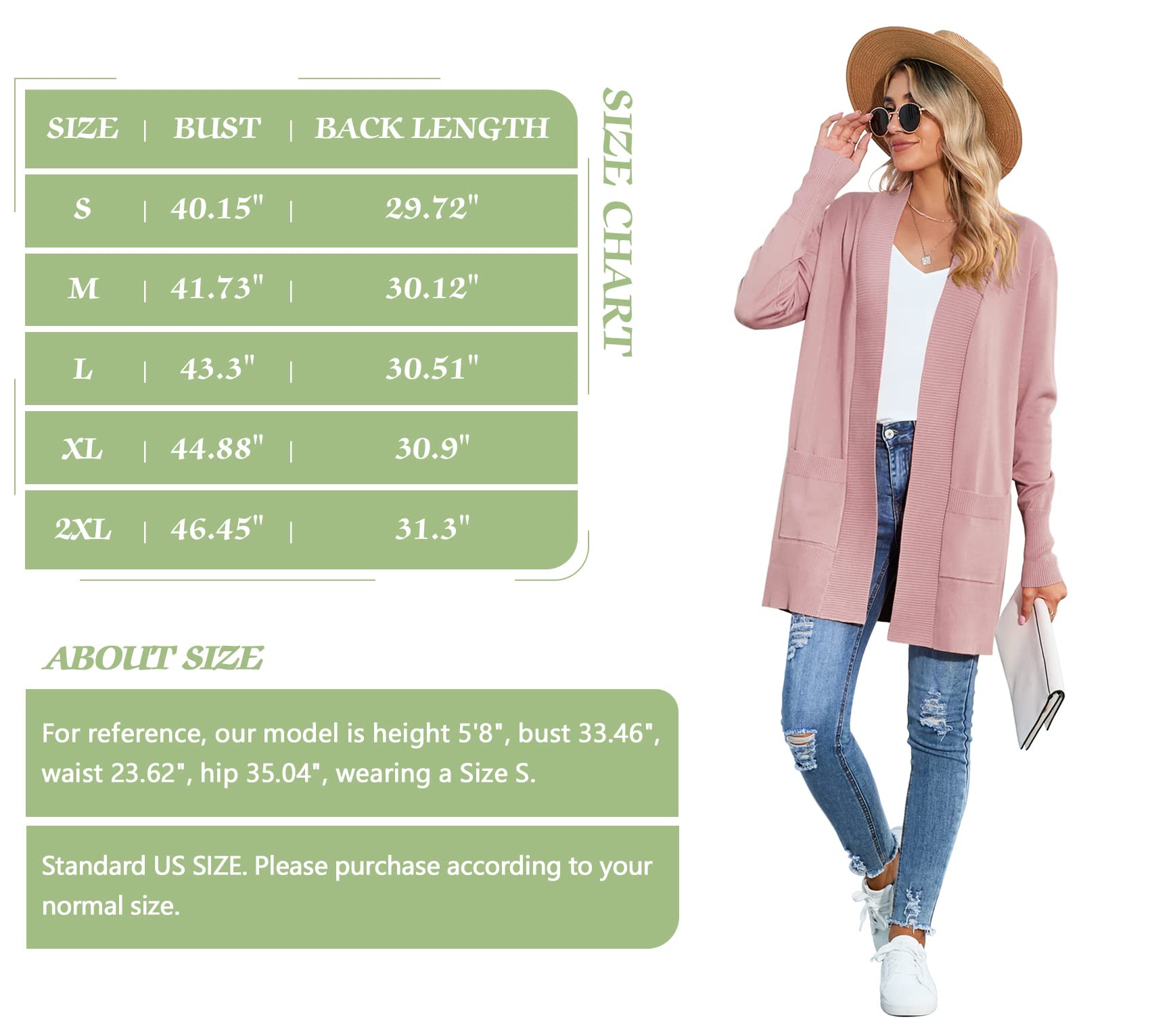 SUEANI Women's Open Front Long Sleeve Knit Cardigan with Pockets - Soft Casual Sweater for Fall & Winter, Perfect for Office, Lounge and Coffee Dates