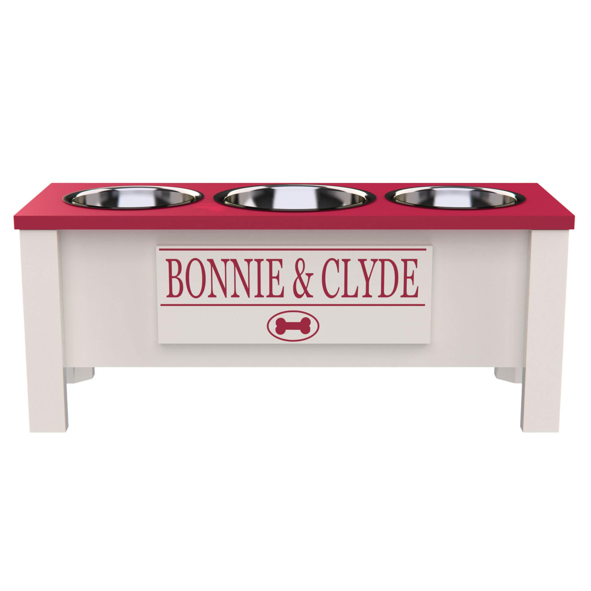 Elevated Triple Dog Bowl Stand with Storage - Adjustable Height for Large, Medium, Small & X-Small Dogs - 3 Stainless Steel Pet Food & Water Bowls - Pink Raised Feeder for Kitchen, Dining Room or Outdoor Use