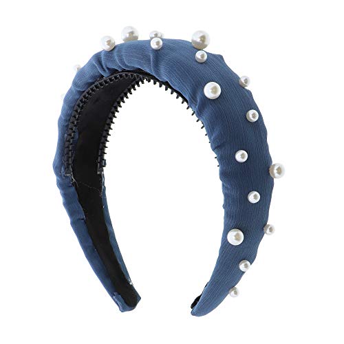 Chambray Chiffon Headband with Decorative Pearls - Elegant Hair Accessory for Women, Weddings & Special Occasions