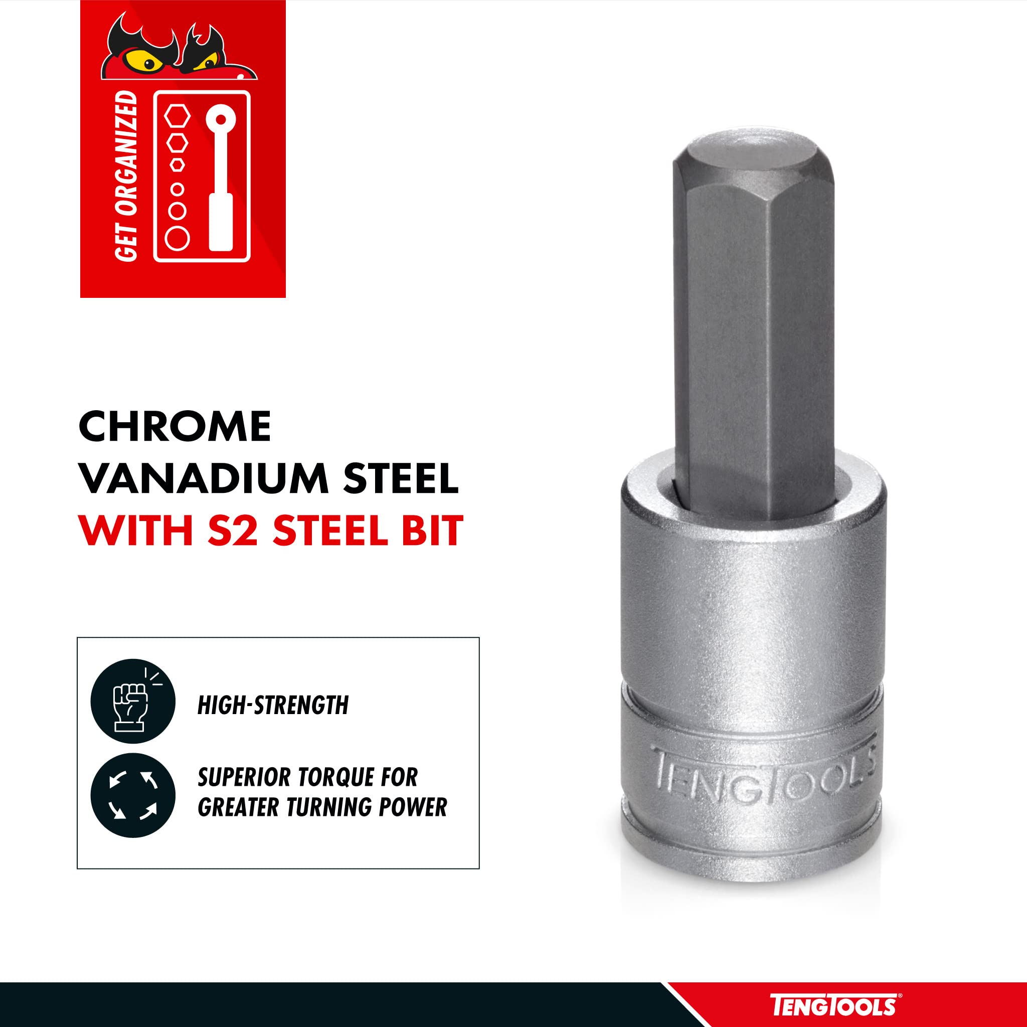 Teng Tools 1/2 Inch SAE 1/2 Inch Drive Hex Chrome Vanadium Socket Set - Professional Mechanic Hand Tools for Automotive Repair & DIY Projects - M121116-C