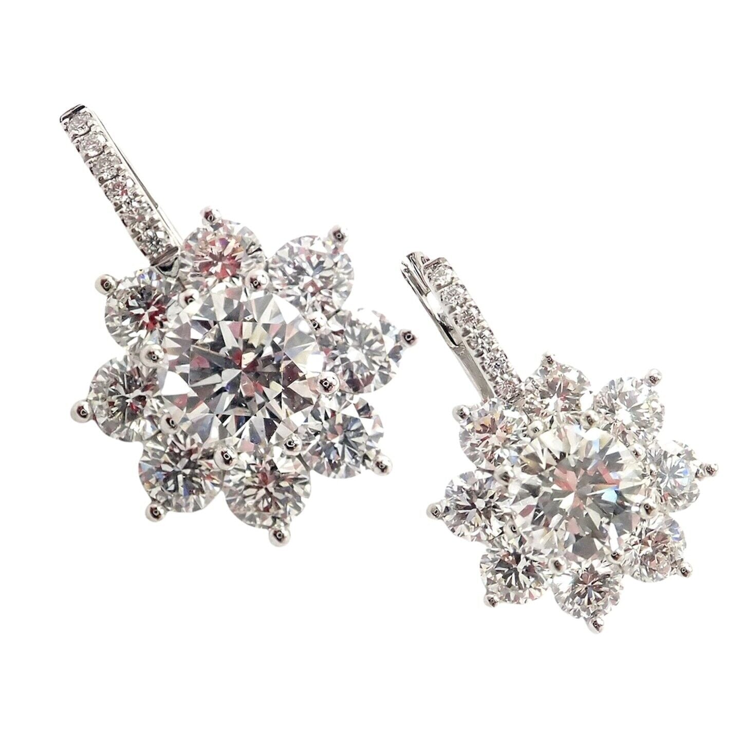 Authentic T Foster & Co Platinum Flower 4.84ctw Diamond Stud Halo Earrings with GIA Certification - Perfect for Weddings, Anniversaries & Special Occasions