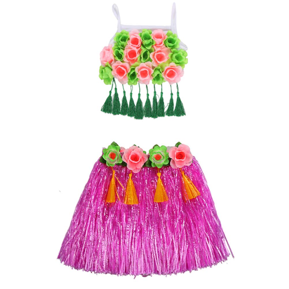 Hawaiian Grass Hula Dance Costume for Kids - Luau Party Skirt Dress with Bonfire Theme (Rosy) | Perfect for Hula Performances, Luau Parties, and Cultural Events