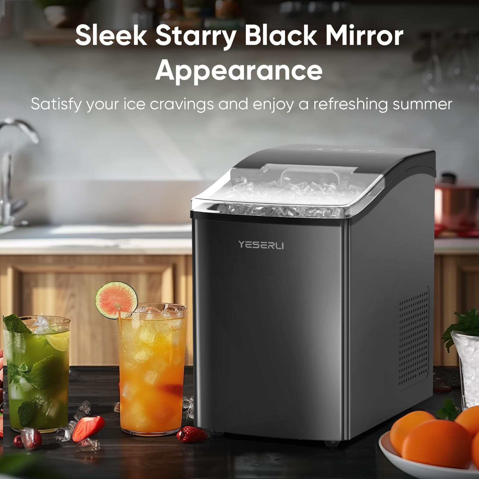 Portable Nugget Ice Maker - 40lbs/Day Soft Chewable Pellet Ice Machine with Self-Cleaning, Ice Scoop & Basket - Countertop Ice Maker for Home, Office, Party, RV - Perfect for Cocktails, Sodas & Outdoor Entertaining (Black)