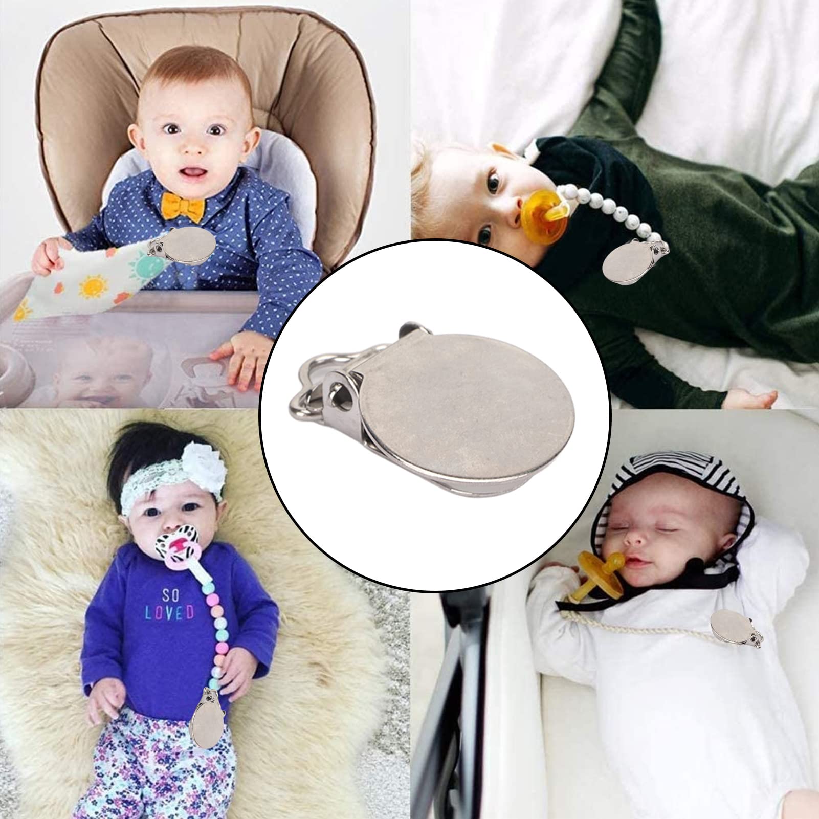 30Pcs Metal Round Pacifier Clips with Charms - DIY Baby Pacifier Holder for Girls & Women - Secure Pacifier to Clothing for On-the-Go Convenience - Perfect for Travel, Shopping & Daily Use