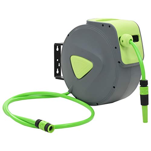 Automatic Retractable Water Hose Reel - Heavy Duty Steel Wall Mounted Air Hose Reel with Auto Rewind (65.6ft & 6.6ft) for Garden, Car Washing & Workshop Use