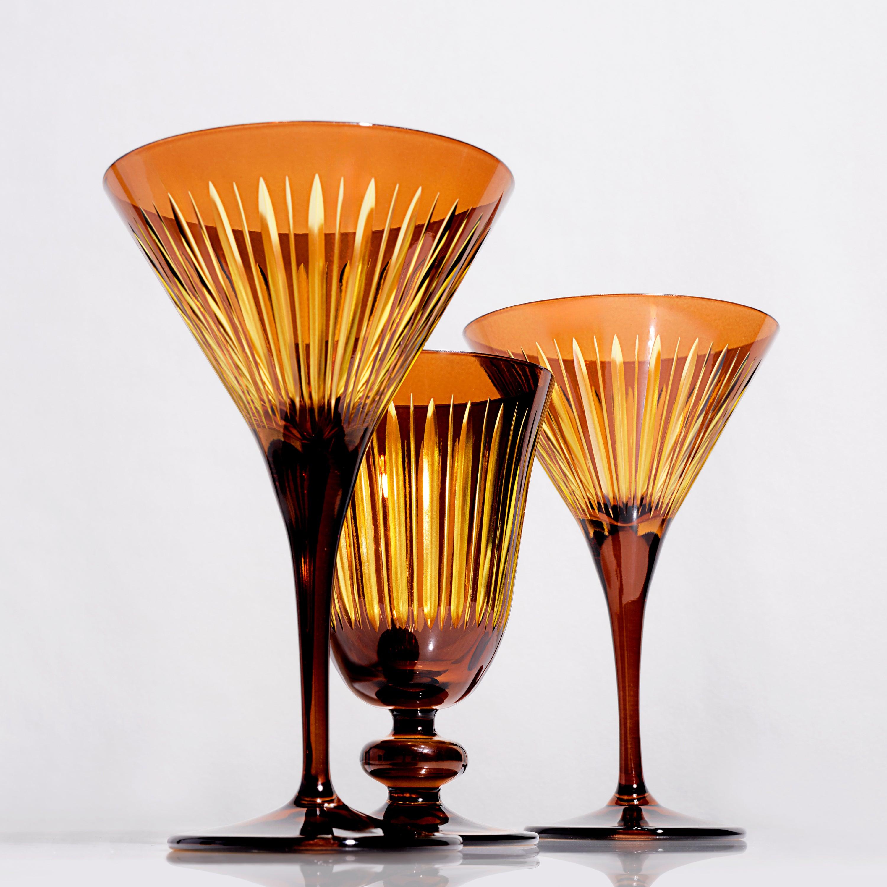 Elegant Prism Martini Glasses - Set of 4 Amber Cocktail Glasses for Home Bar, Parties & Entertaining | Premium Crystal Glassware for Martinis, Cocktails & Special Occasions