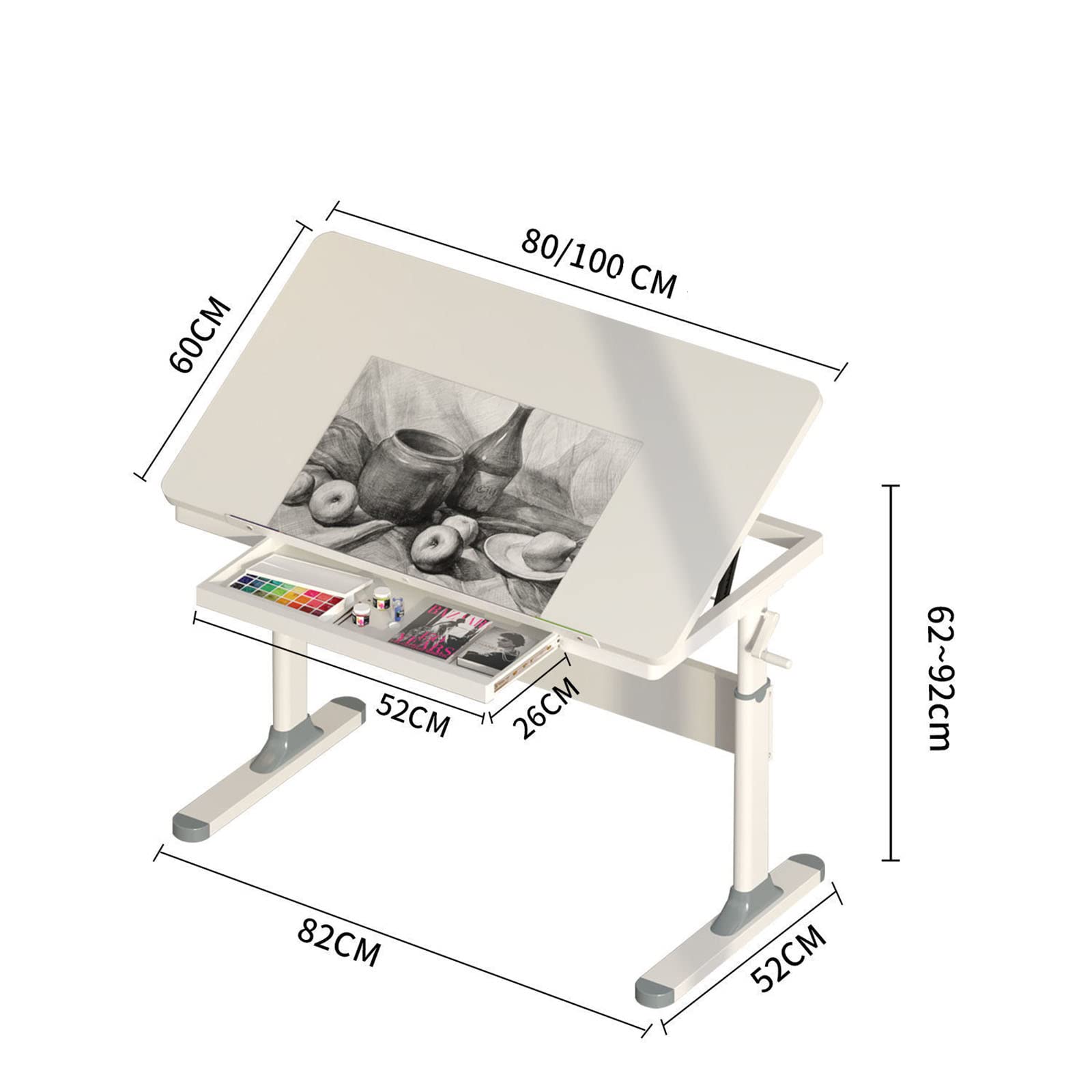 Adjustable Height Drafting Table with Tilting Surface - Artist Drawing Desk & Craft Table for Studio Painting, Writing, Reading, and Work - Perfect for Home Office, Art Studio, and Creative Workspaces